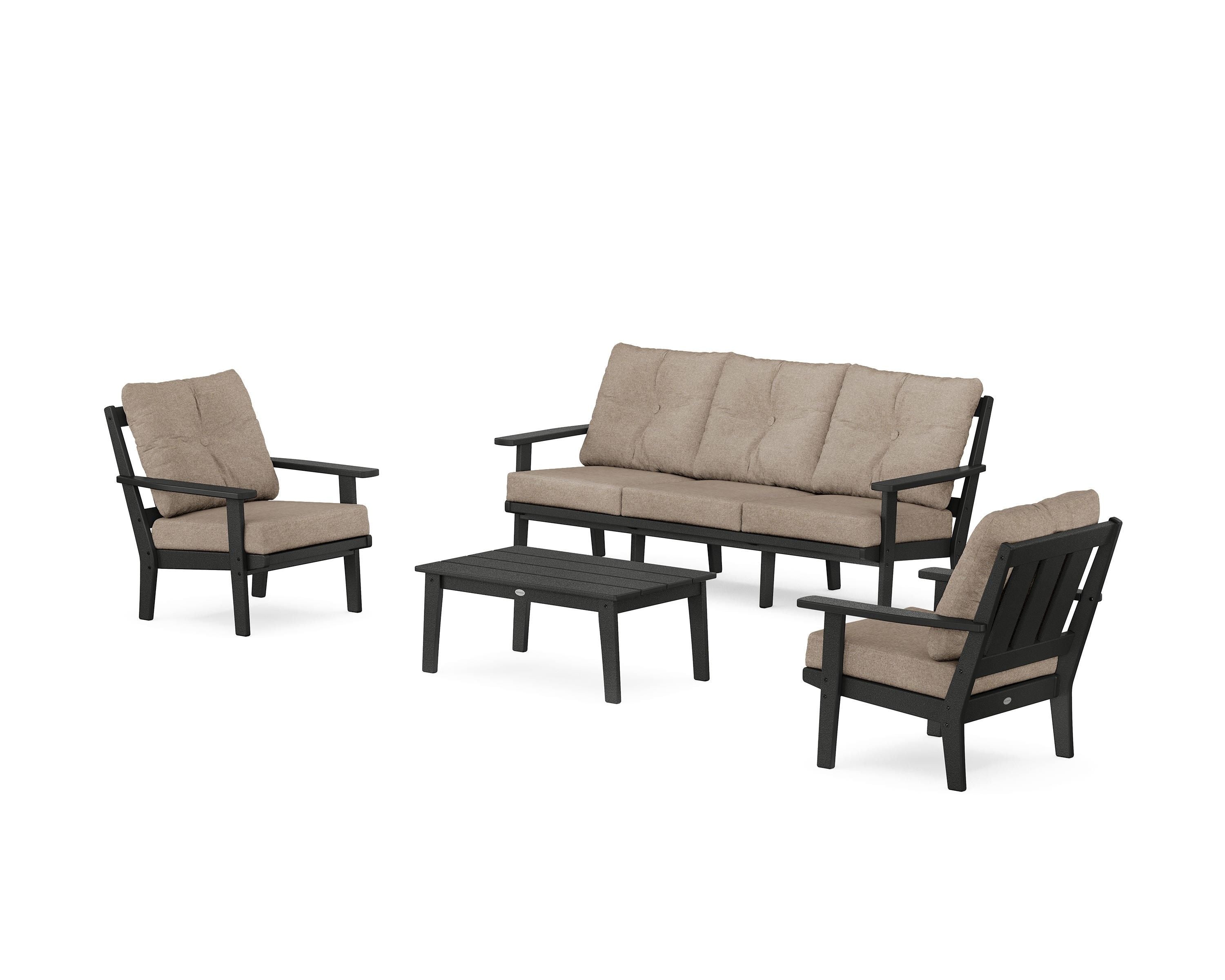 POLYWOOD Oxford 4-Piece Deep Seating Set with Sofa in Black / Spiced Burlap