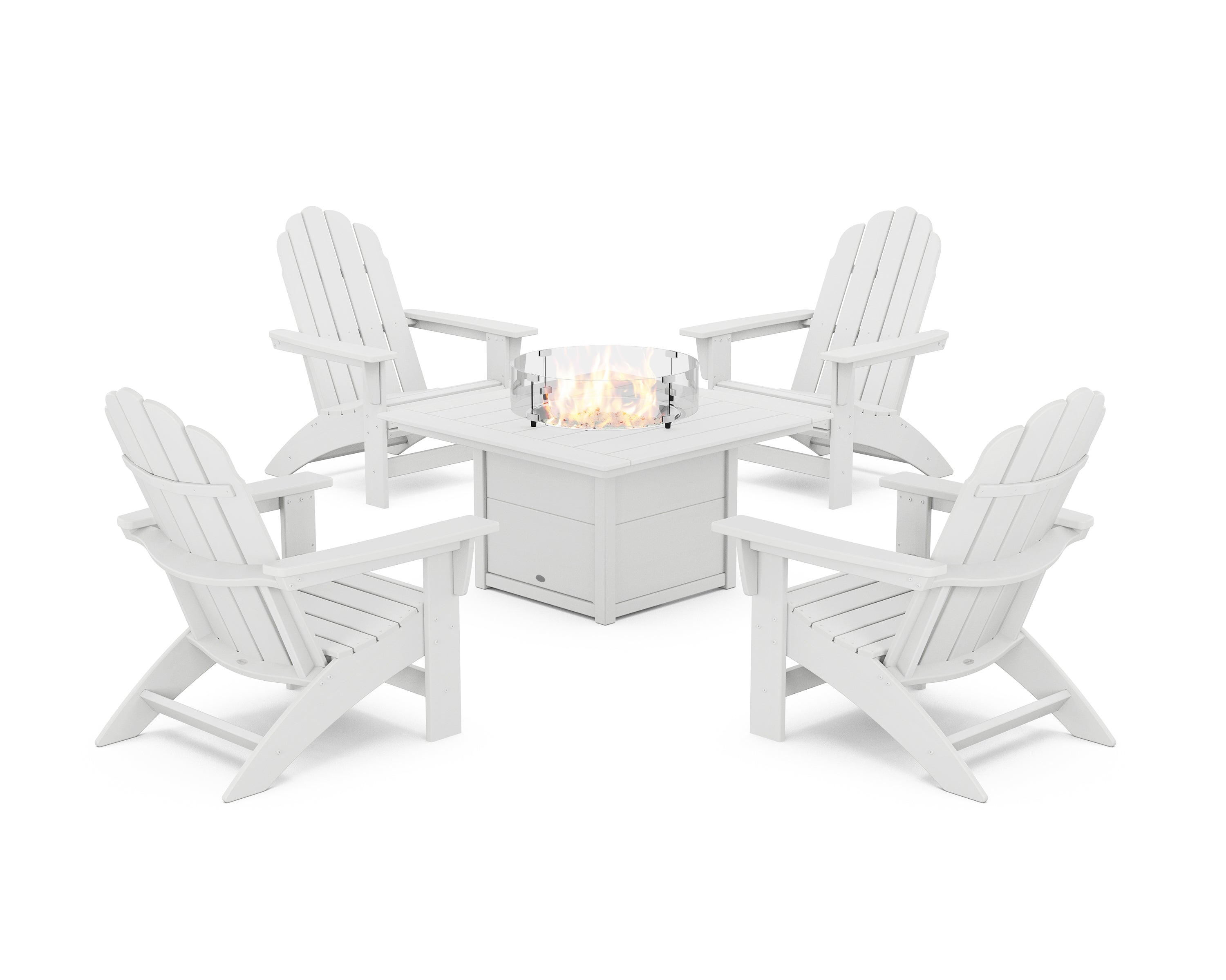POLYWOOD® 5-Piece Vineyard Grand Adirondack Conversation Set with Fire Pit Table in White