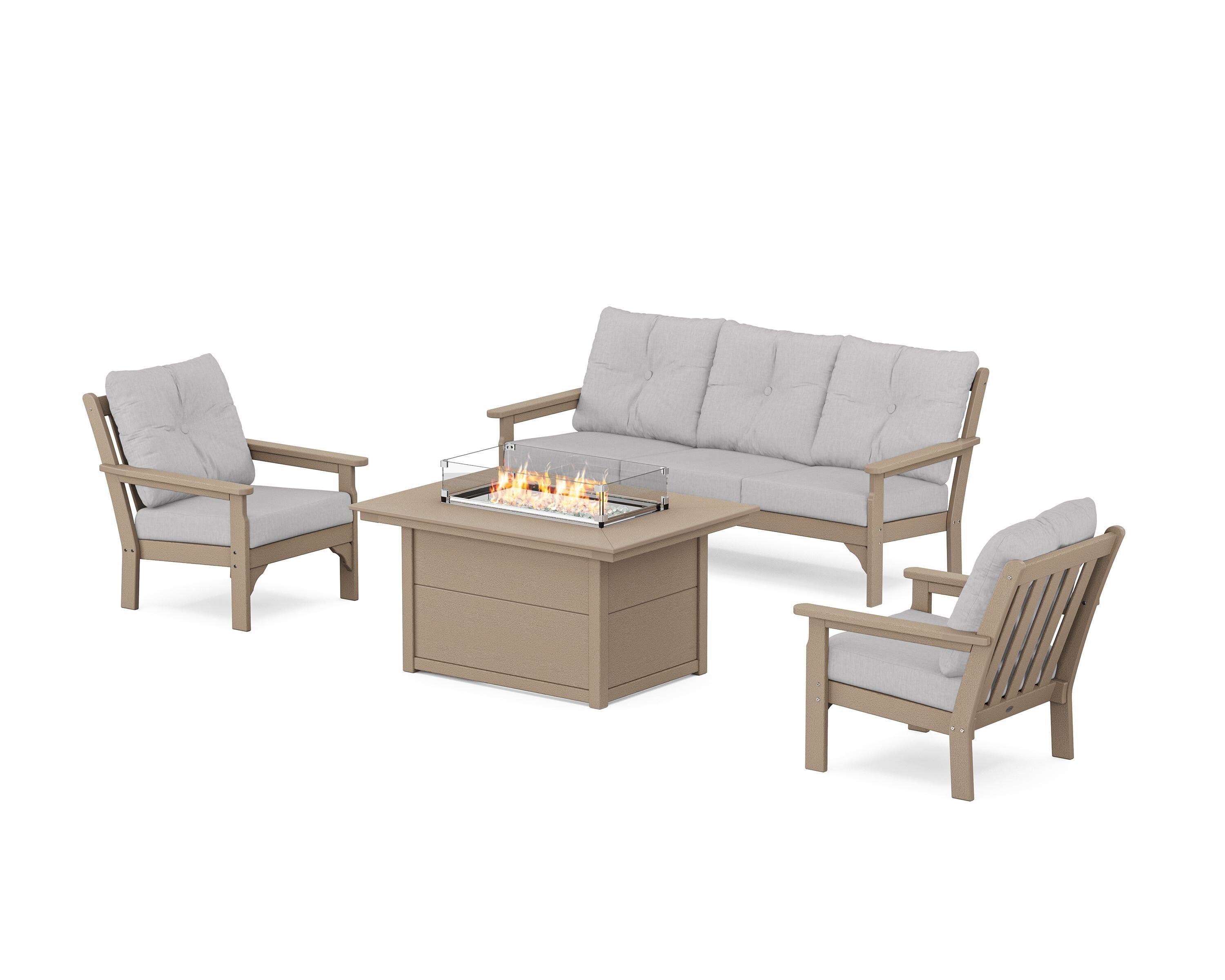 POLYWOOD Vineyard Deep Seating Fire Pit Table Set in Vintage Sahara / Granite
