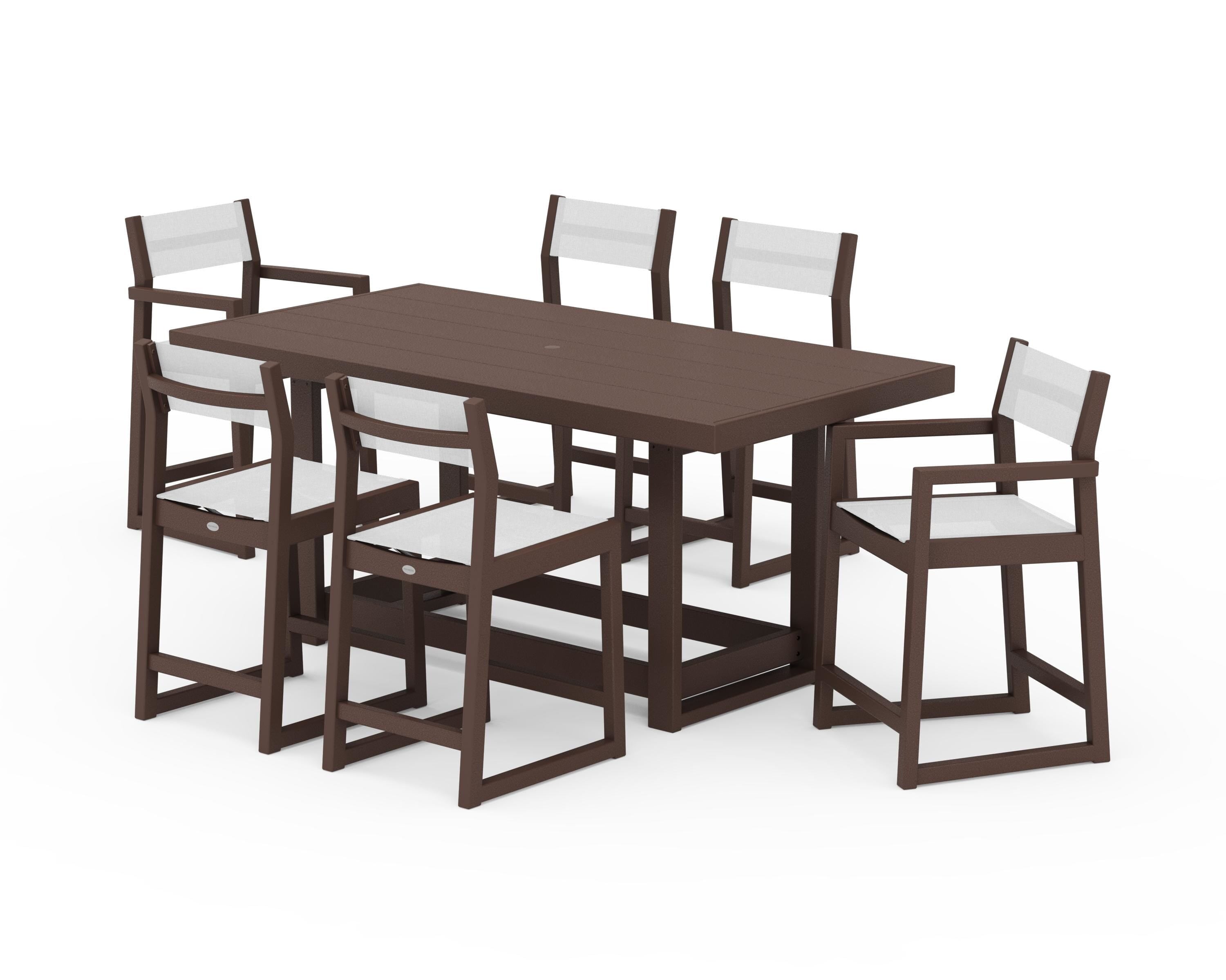 POLYWOOD EDGE Sling 7-Piece Counter Table Set in Mahogany / White Sling