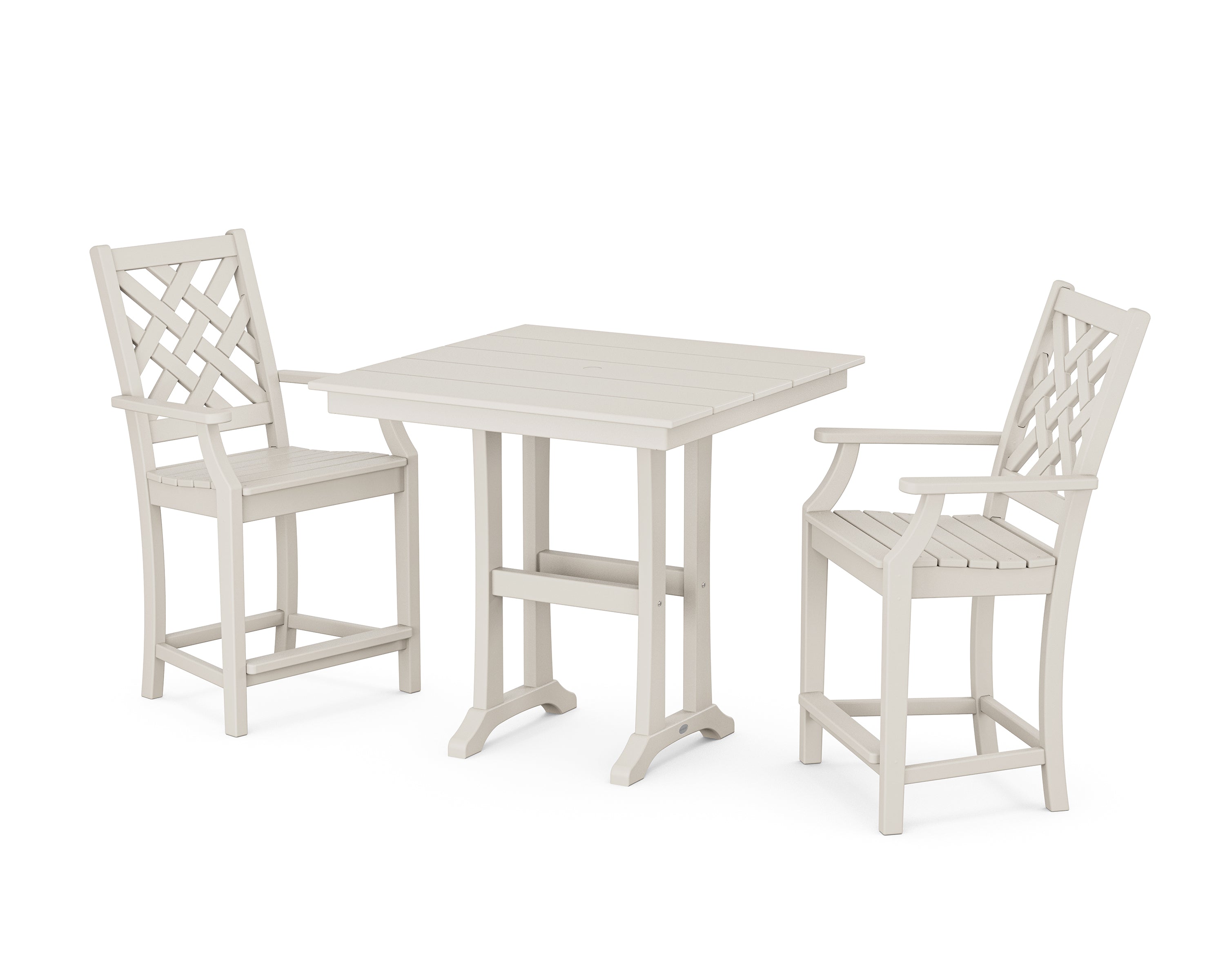 Country Living Wovendale 3-Piece Farmhouse Counter Set with Trestle Legs in Sand