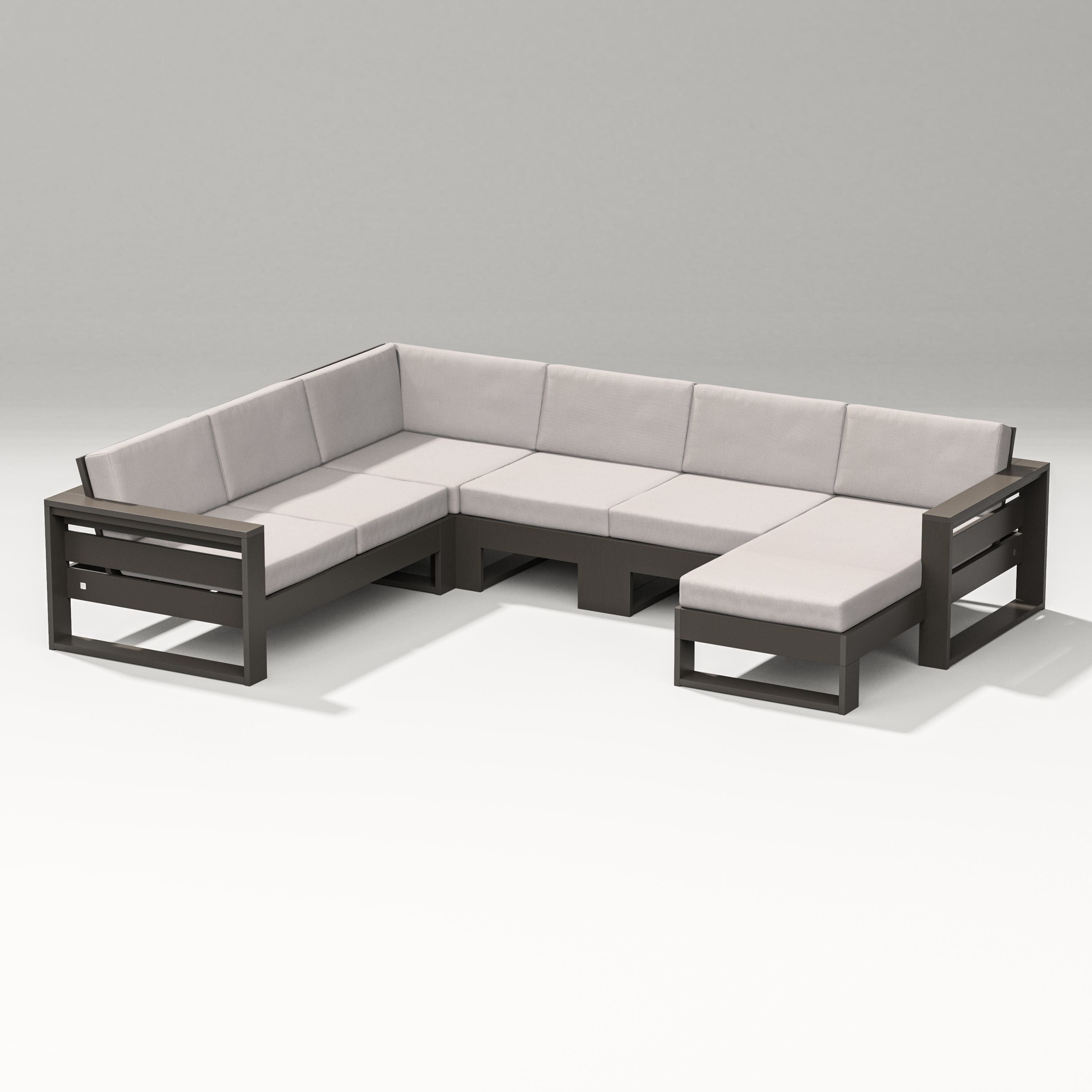 PW Designer Series Latitude Corner Sectional with Right Chaise in Vintage Coffee / Dune Burlap