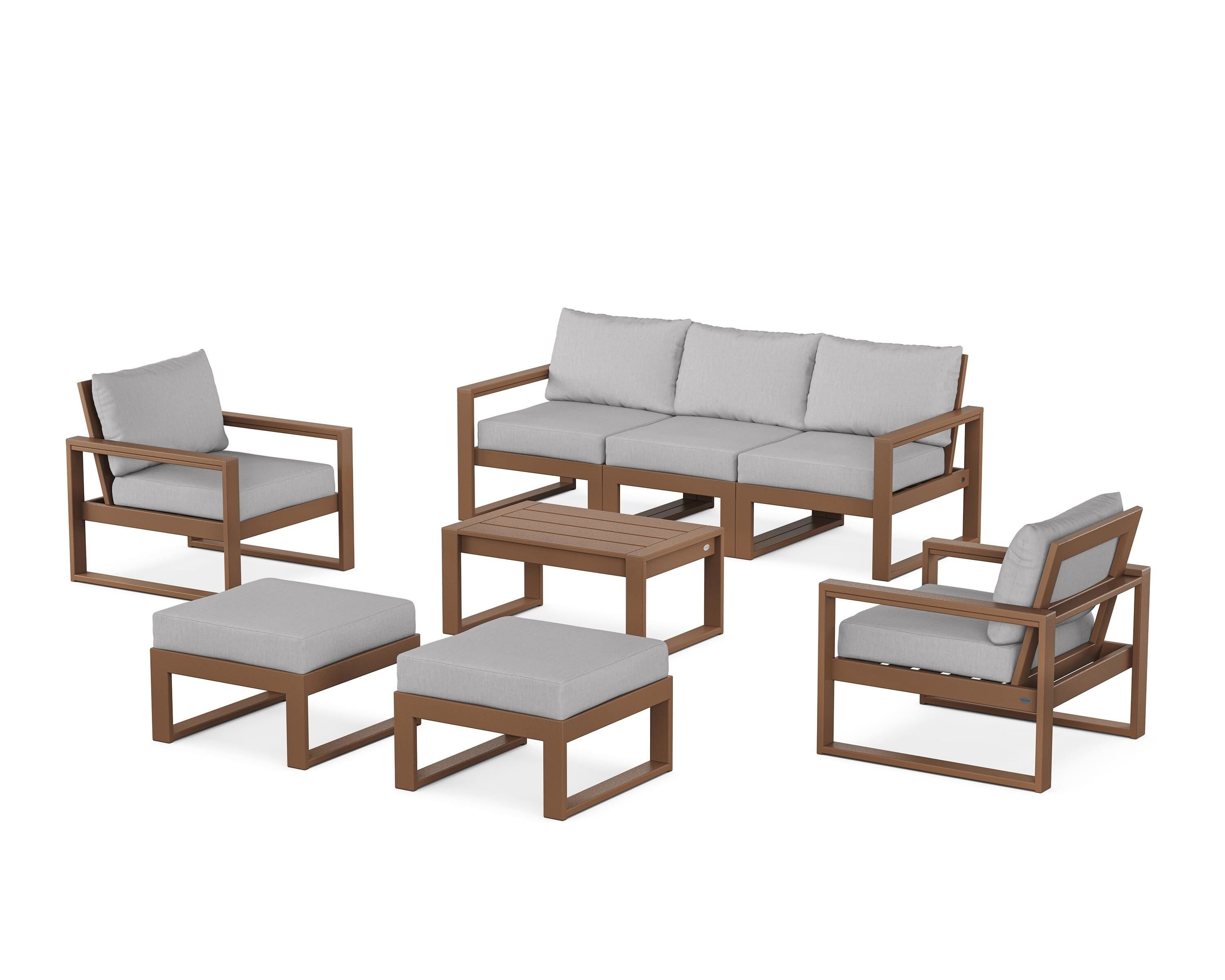 POLYWOOD EDGE Sectional 8-Piece Lounge Sofa Set in Teak / Granite