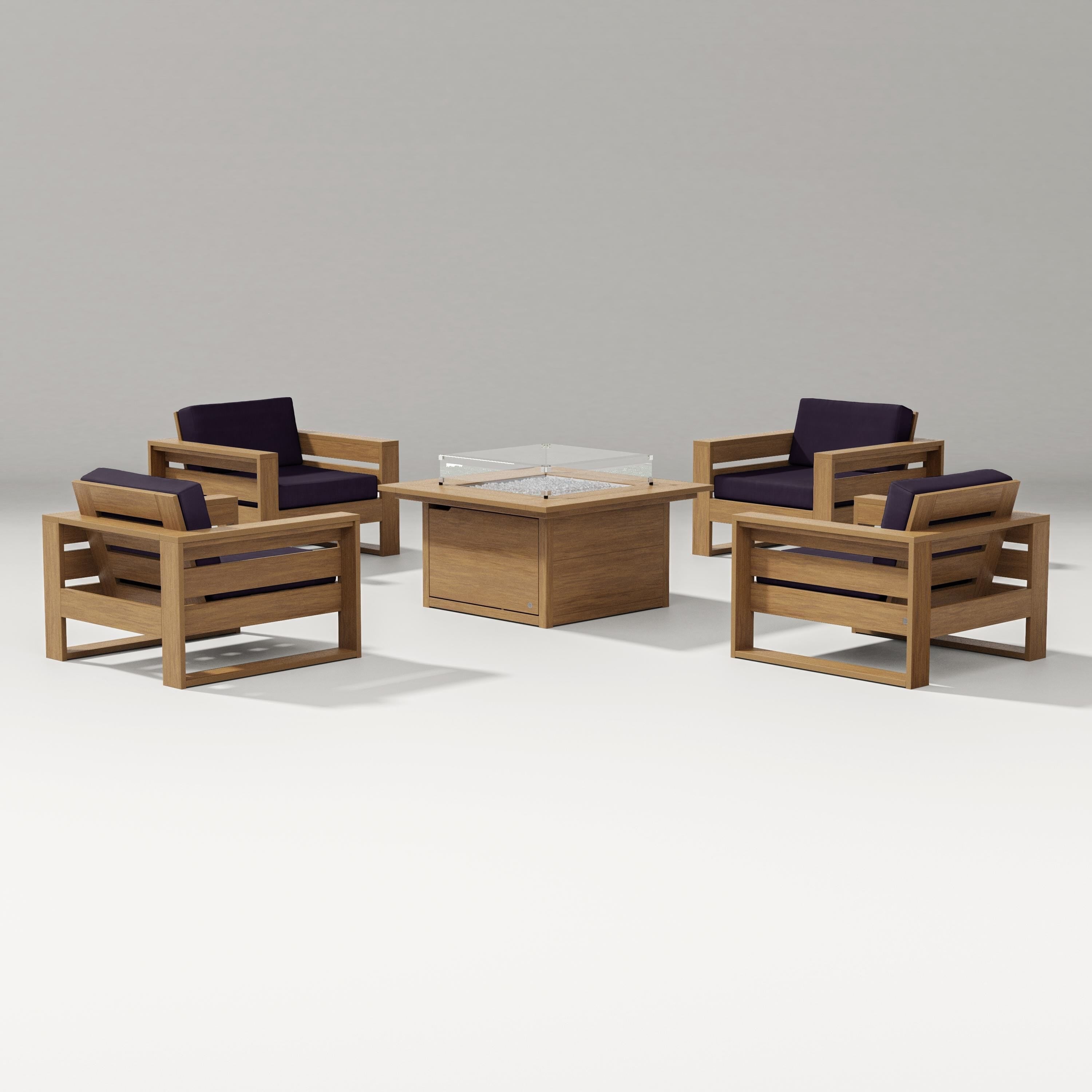 PW Designer Series Latitude 5-Piece Lounge Fire Table Set in Natural / Navy Linen