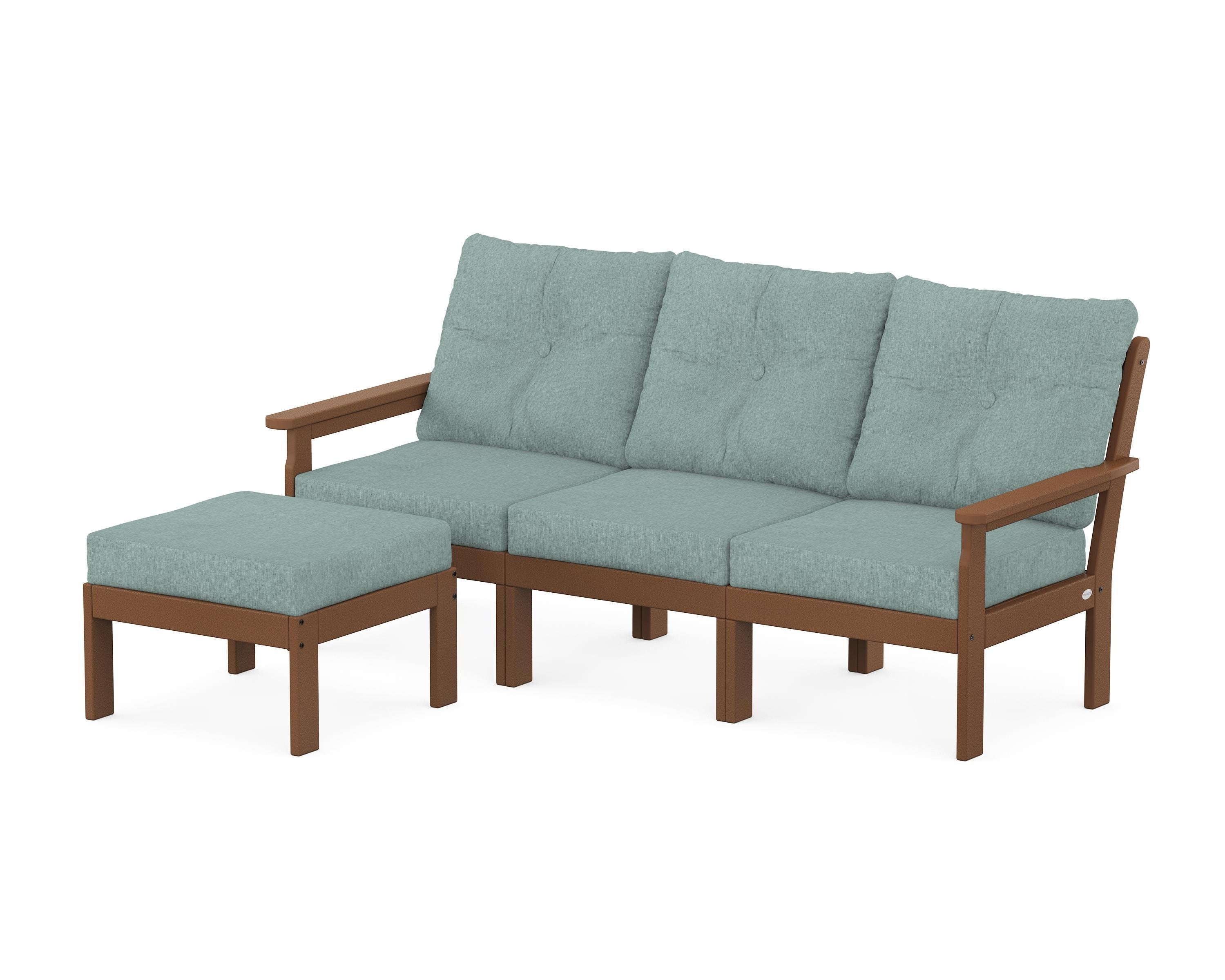 POLYWOOD Vineyard 4-Piece Sectional with Ottoman in Teak / Glacier Spa