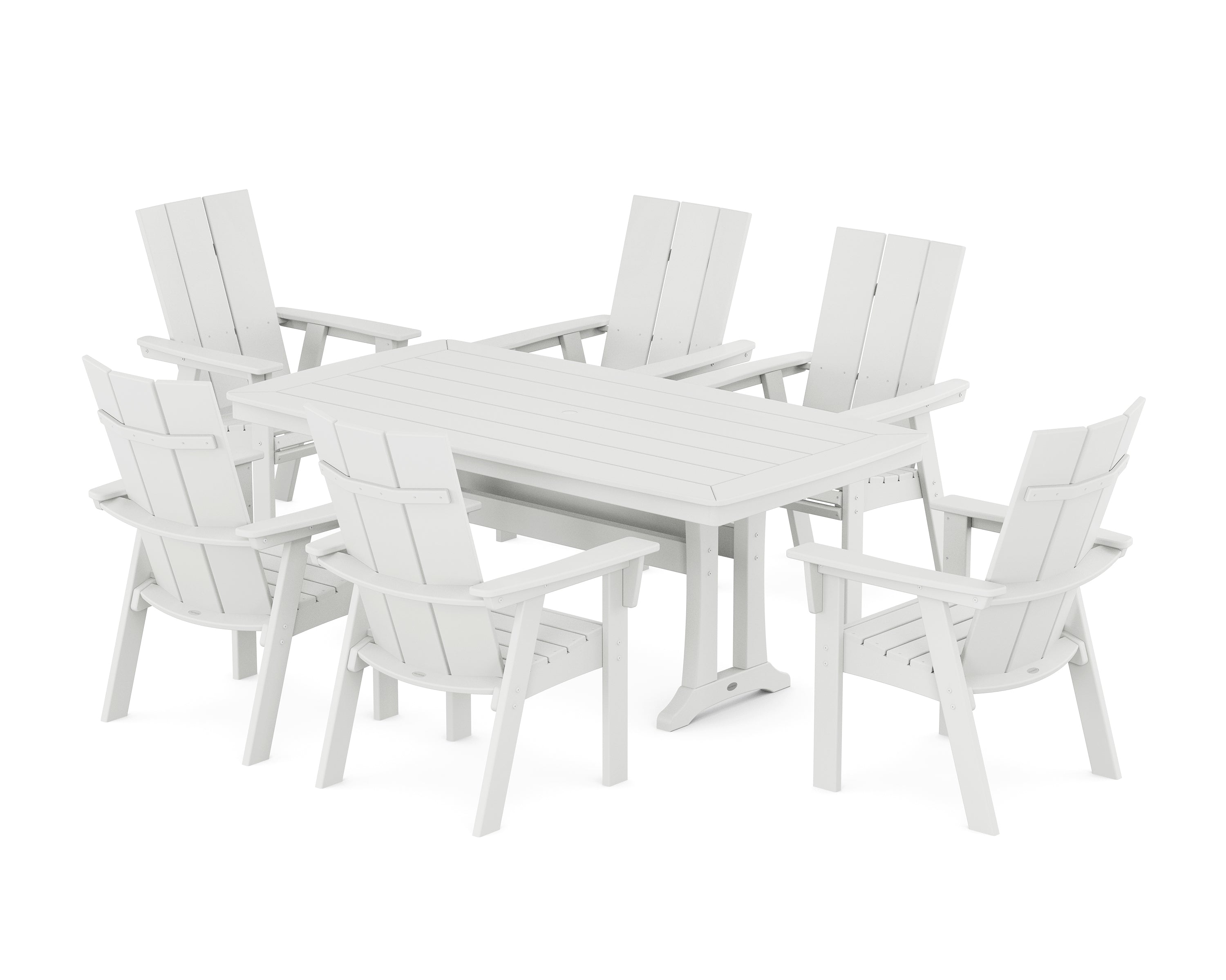 POLYWOOD Modern Curveback Adirondack 7-Piece Dining Set with Trestle Legs in White