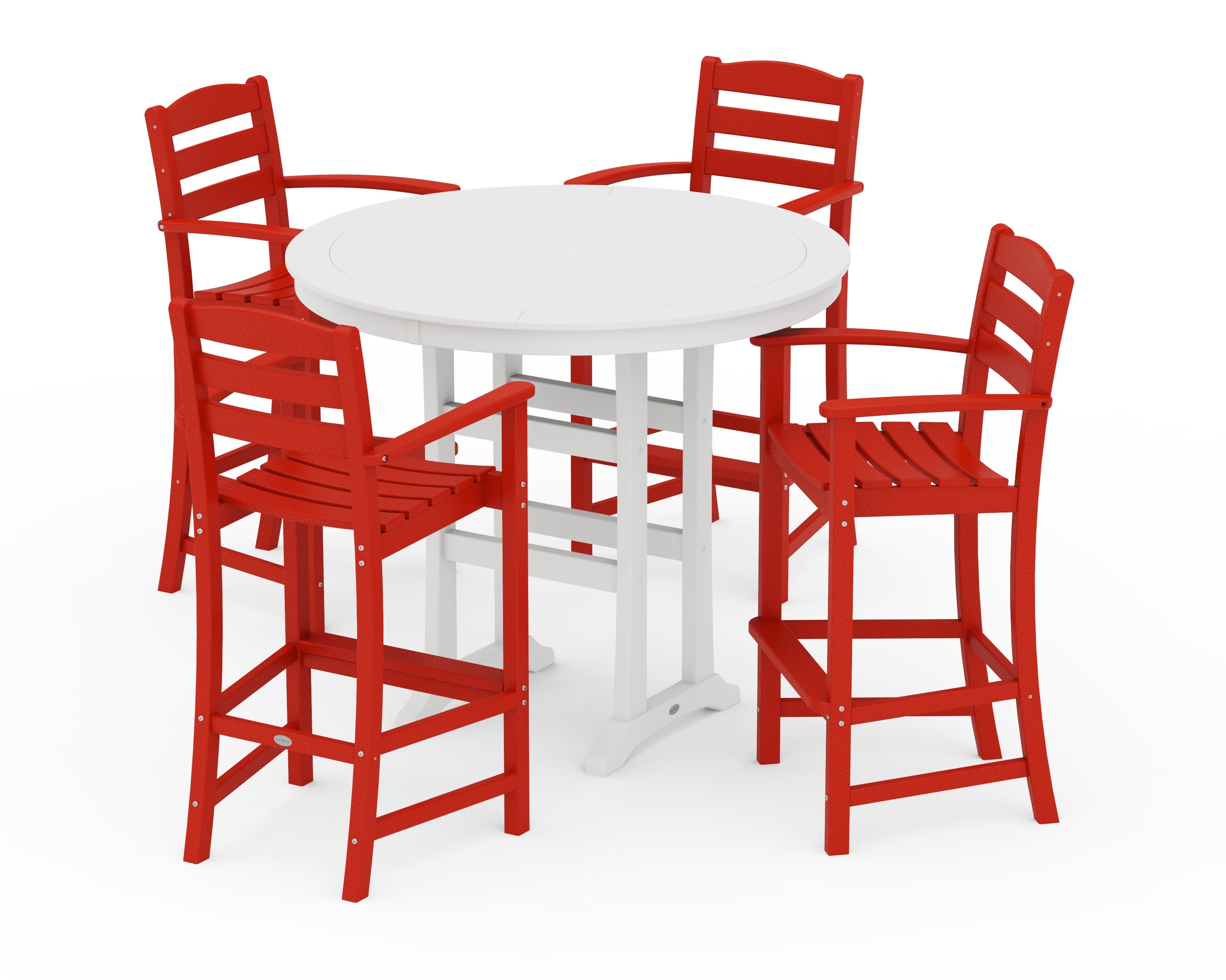 POLYWOOD La Casa Café 5-Piece Bar Dining Set in Sunset Red / White