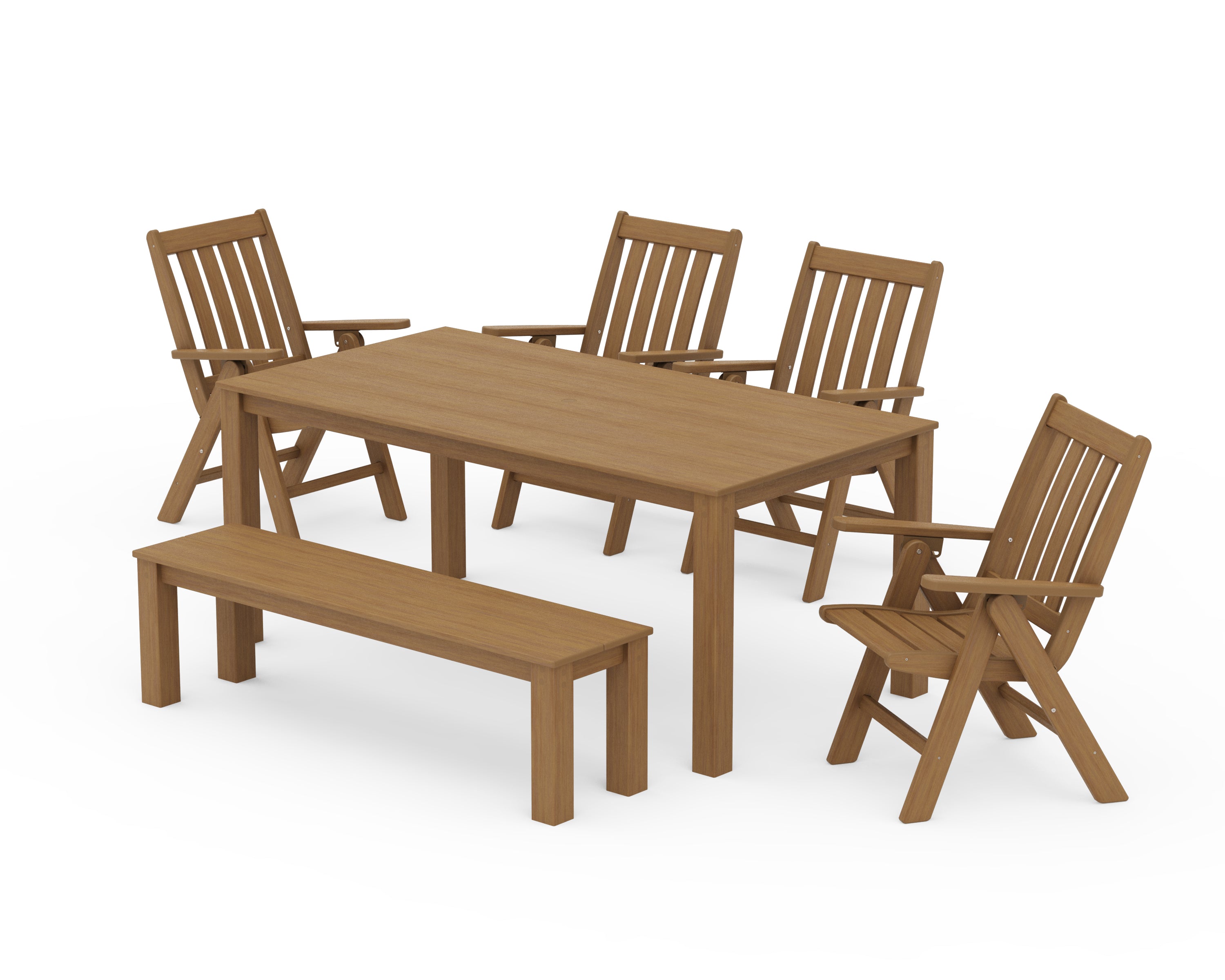 POLYWOOD Vineyard Folding Chair 6-Piece Parsons Dining Set with Bench in Natural