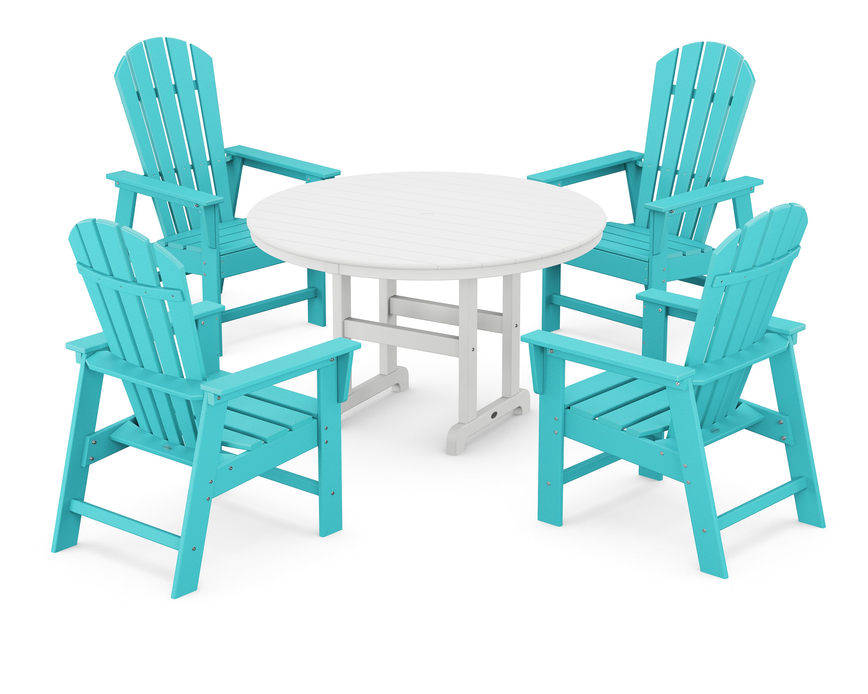 POLYWOOD® South Beach 5-Piece Round Farmhouse Dining Set in Aruba / White