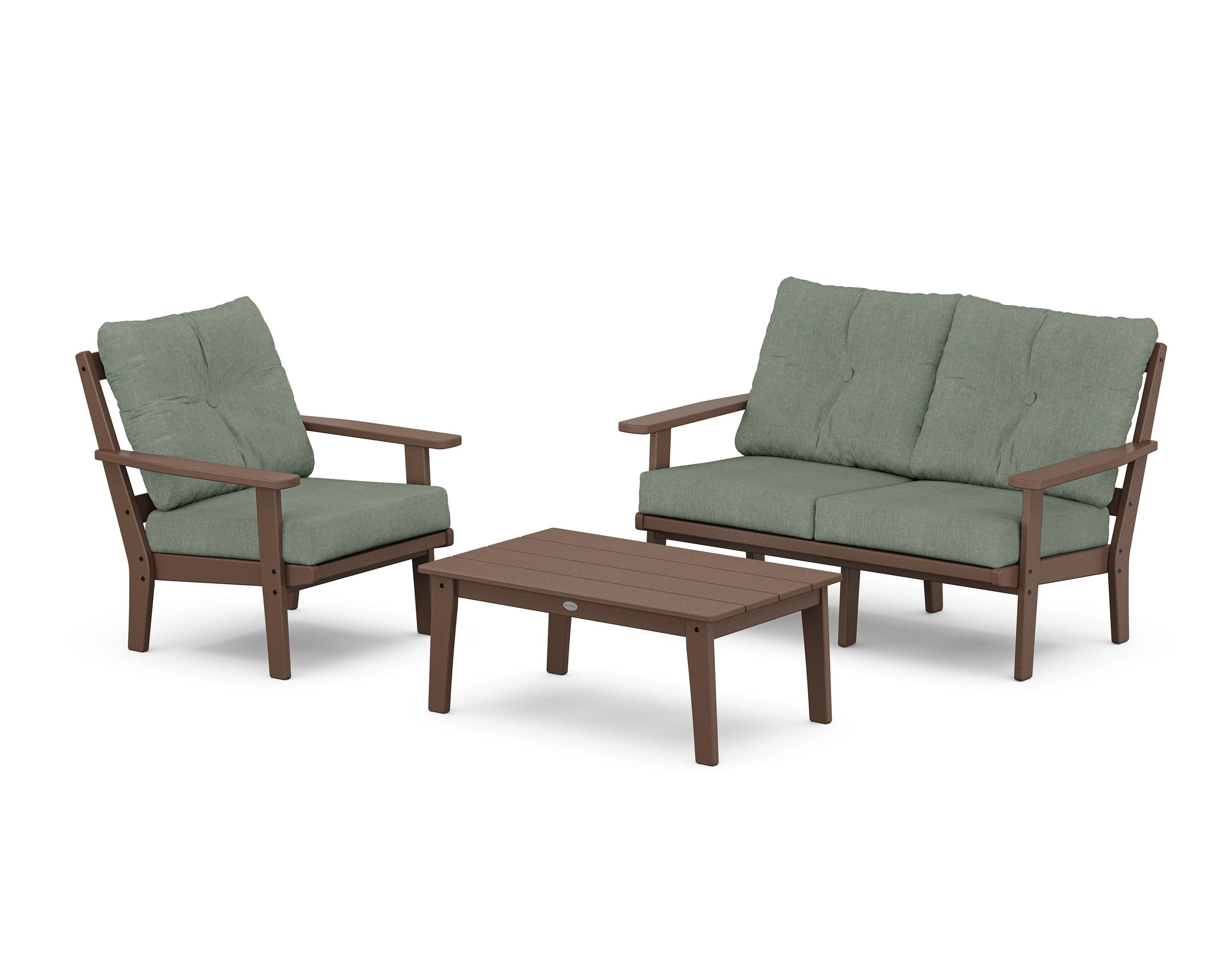 POLYWOOD Oxford 3-Piece Deep Seating Set with Loveseat in Mahogany / Cast Sage