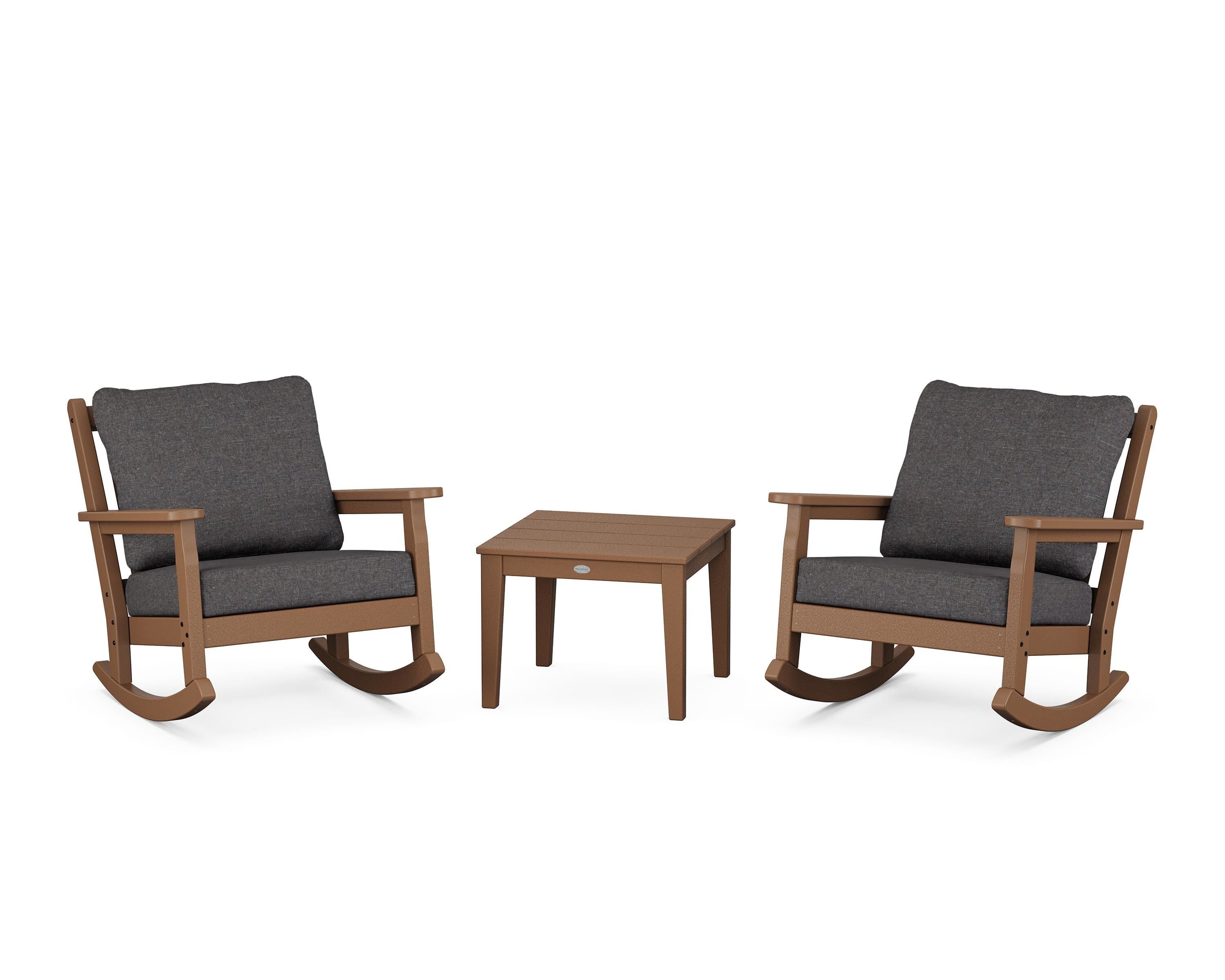 POLYWOOD Chippendale 3-Piece Deep Seating Rocker Set in Teak / Ash Charcoal