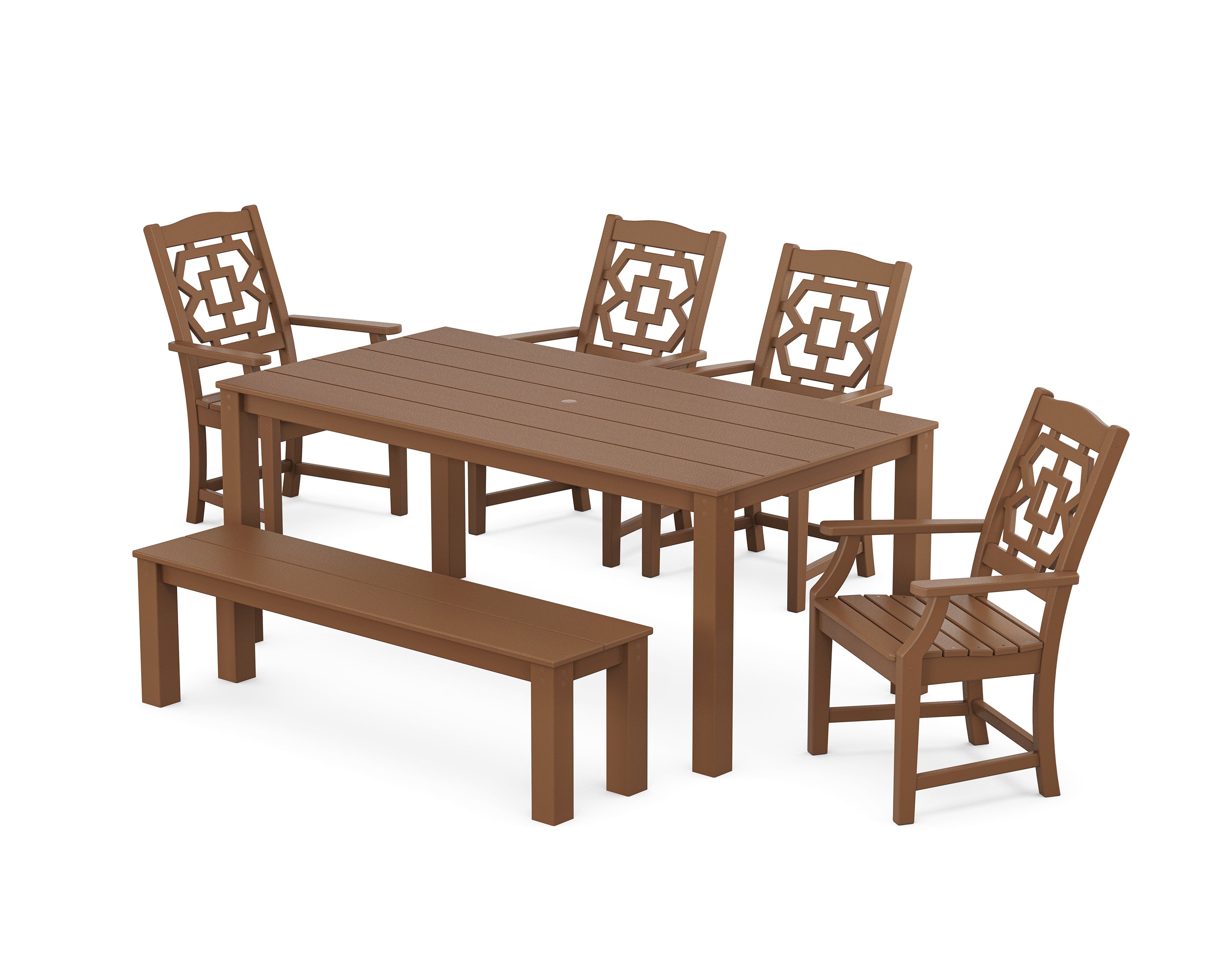 Martha Stewart by POLYWOOD® Chinoiserie 6-Piece Parsons Dining Set with Bench in Teak