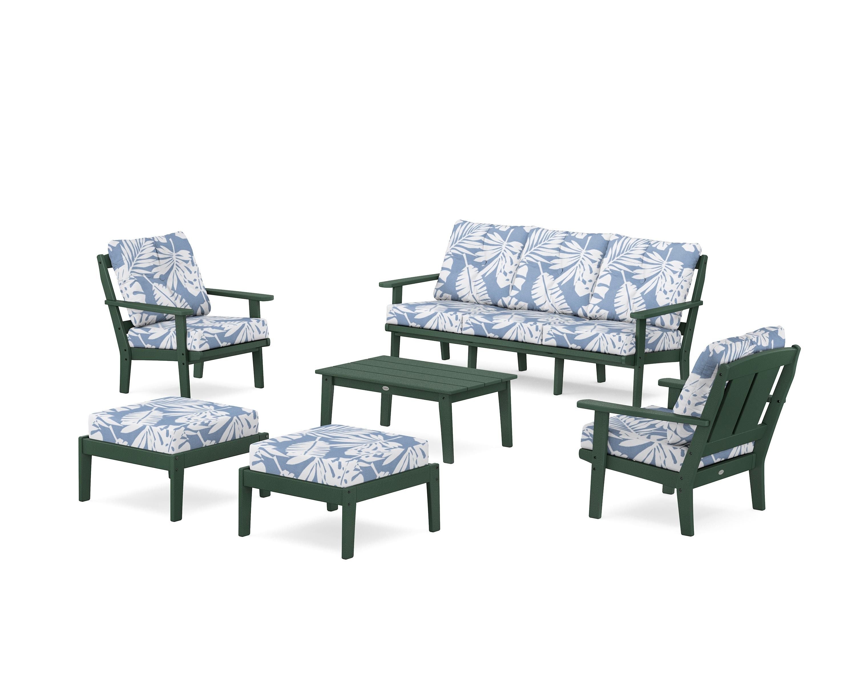 POLYWOOD Mission 6-Piece Lounge Sofa Set in Green / Leaf Sky Blue