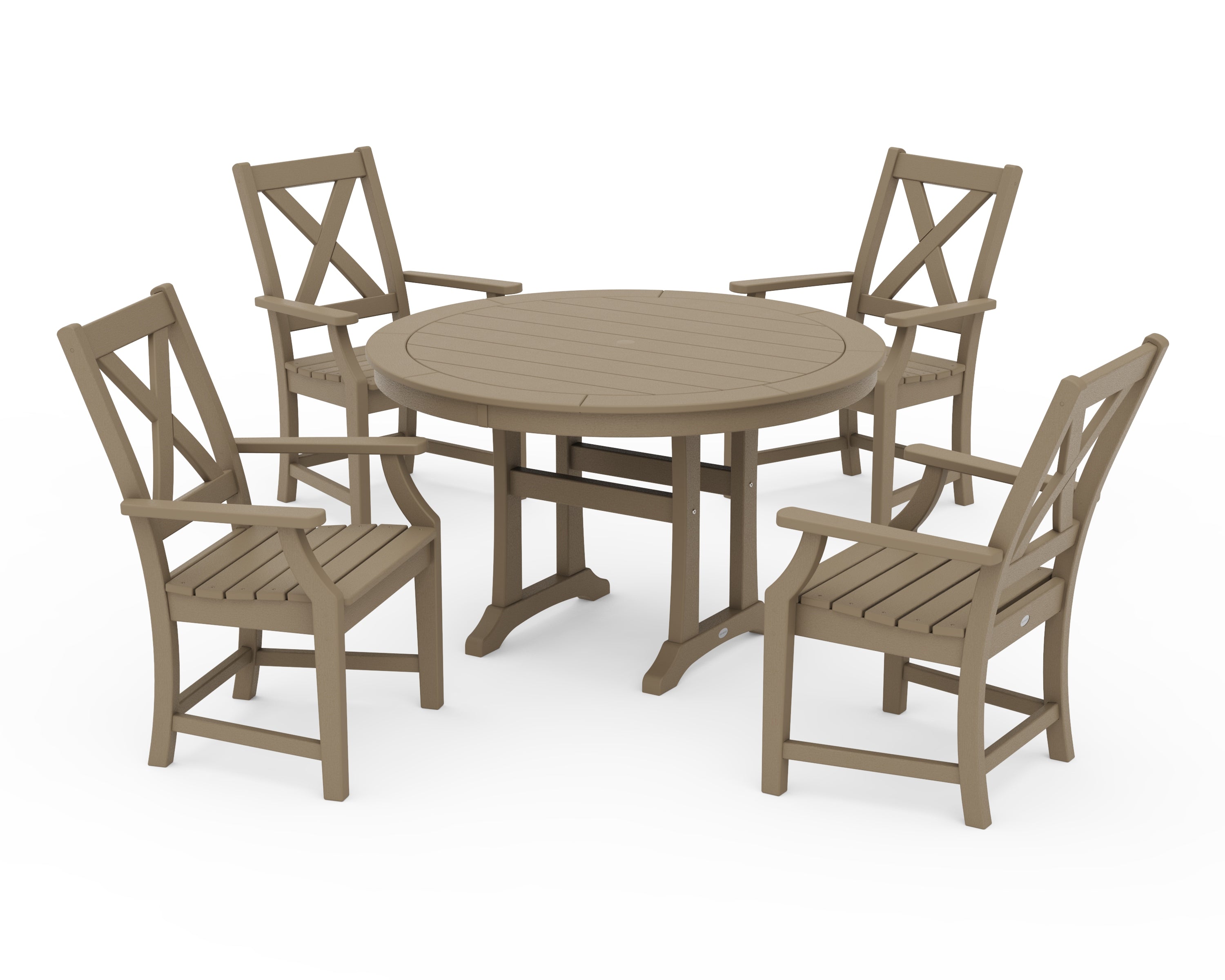 POLYWOOD Braxton 5-Piece Nautical Trestle Arm Chair Dining Set in Vintage Sahara