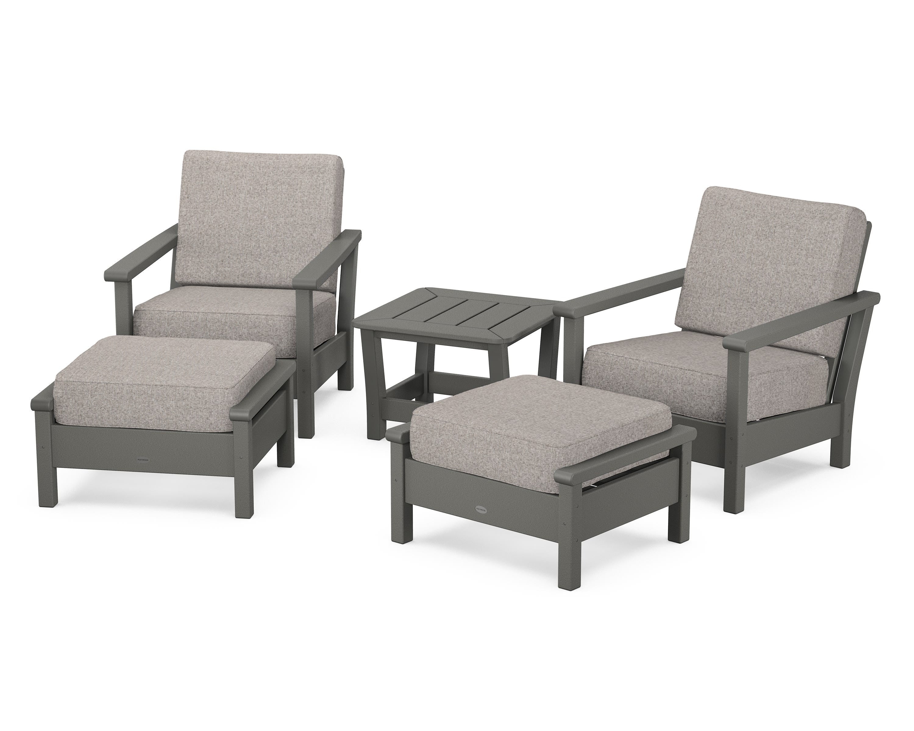 POLYWOOD Harbour 5-Piece Deep Seating Chair Set in Slate Grey / Weathered Tweed