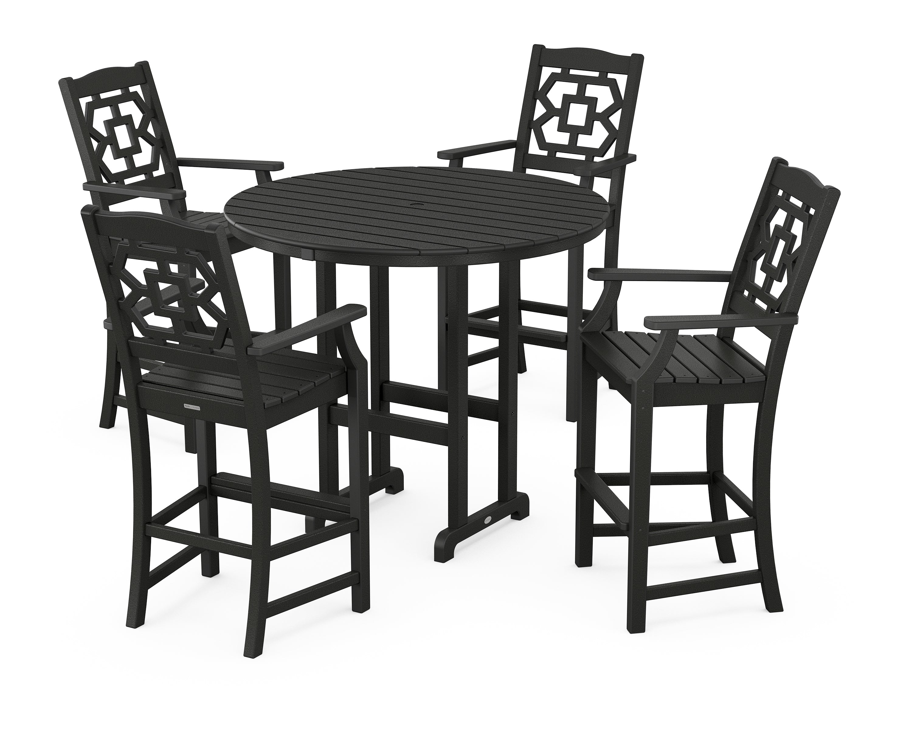 Martha Stewart by POLYWOOD® Chinoiserie 5-Piece Round Farmhouse Bar Set in Black