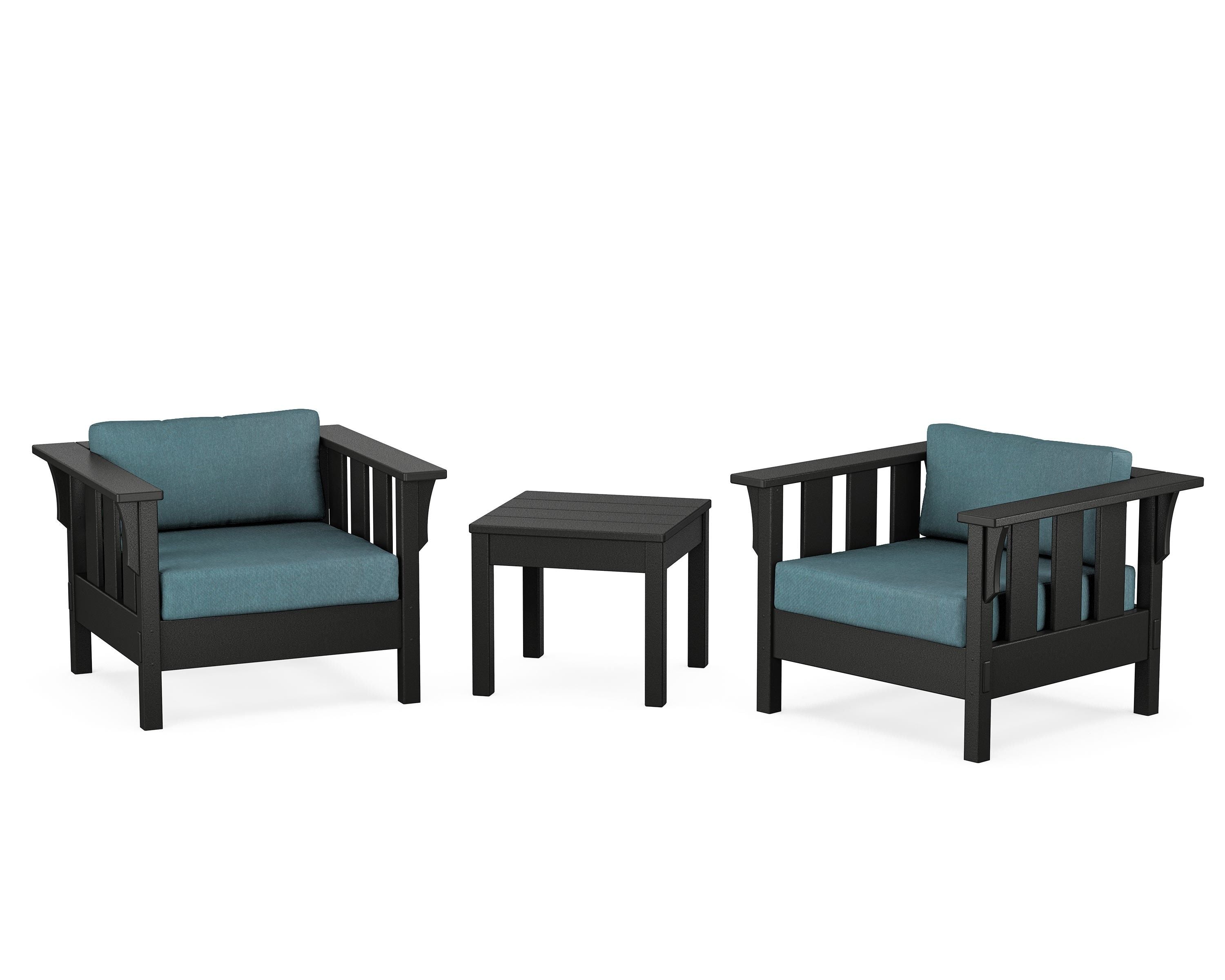 Martha Stewart by POLYWOOD Acadia 3-Piece Deep Seating Set in Black / Ocean Teal