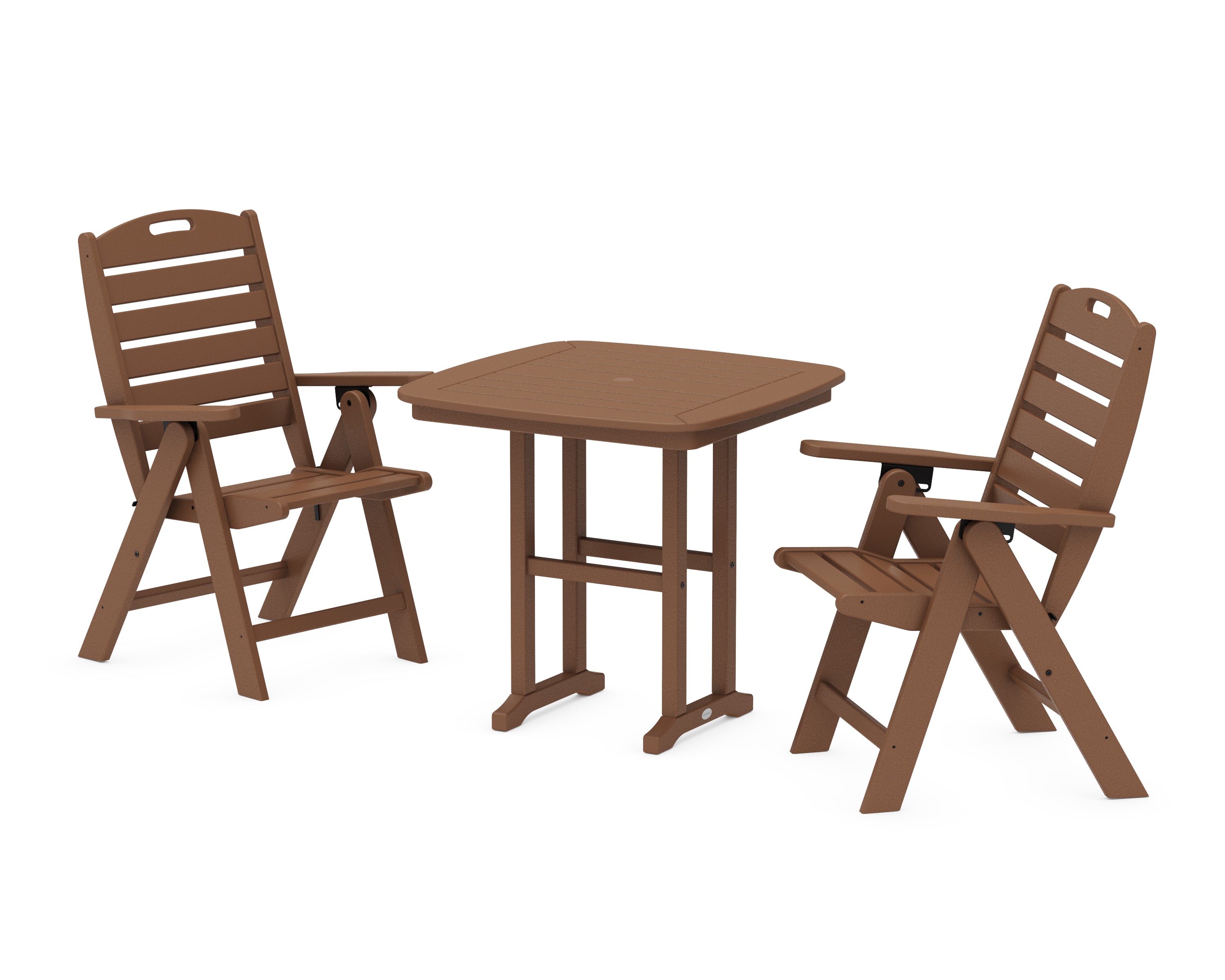 POLYWOOD Nautical Folding Highback Chair 3-Piece Dining Set in Teak