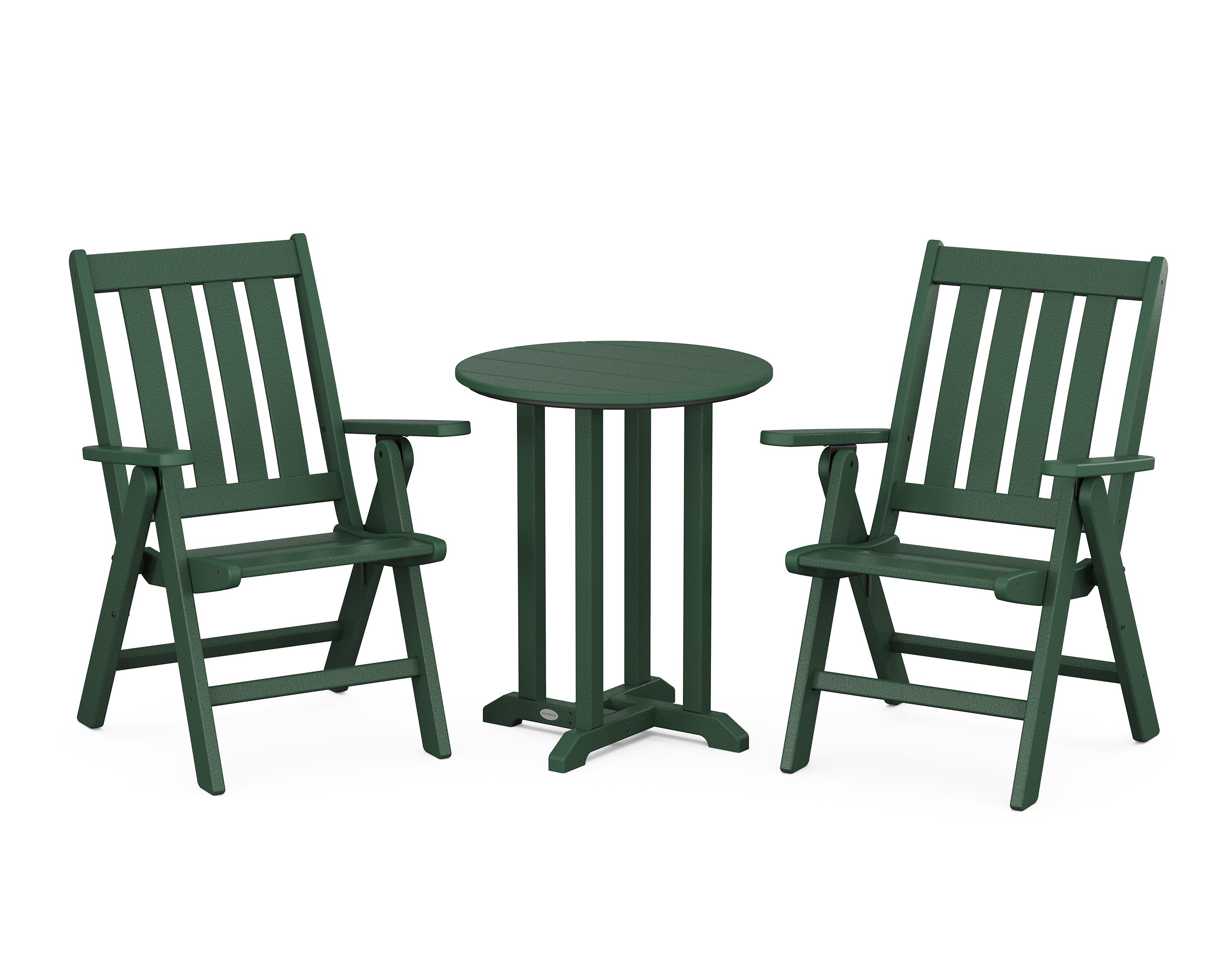 POLYWOOD Vineyard Folding Chair 3-Piece Round Bistro Dining Set in Green
