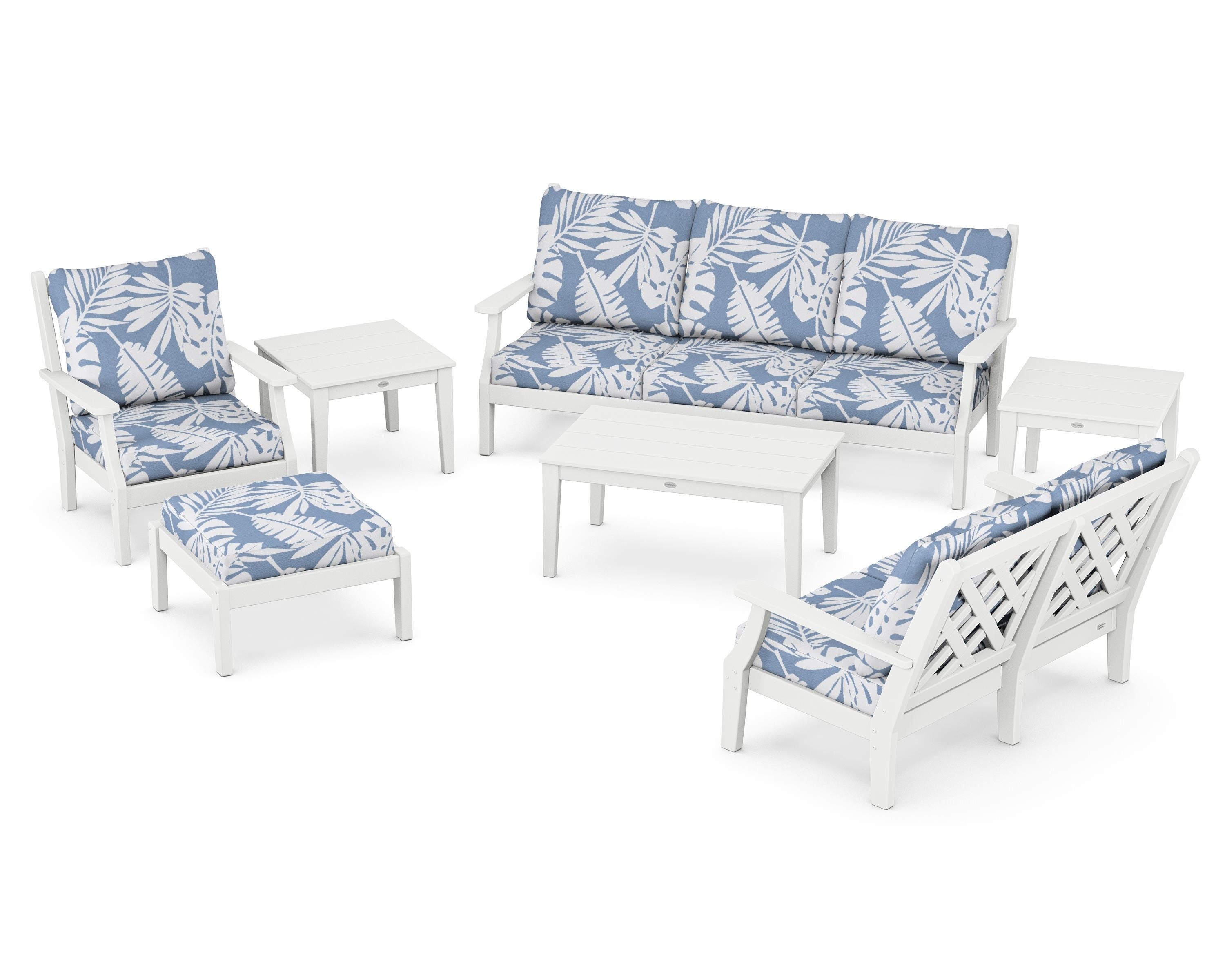 Country Living Wovendale 7-Piece Deep Seating Set in White / Leaf Sky Blue