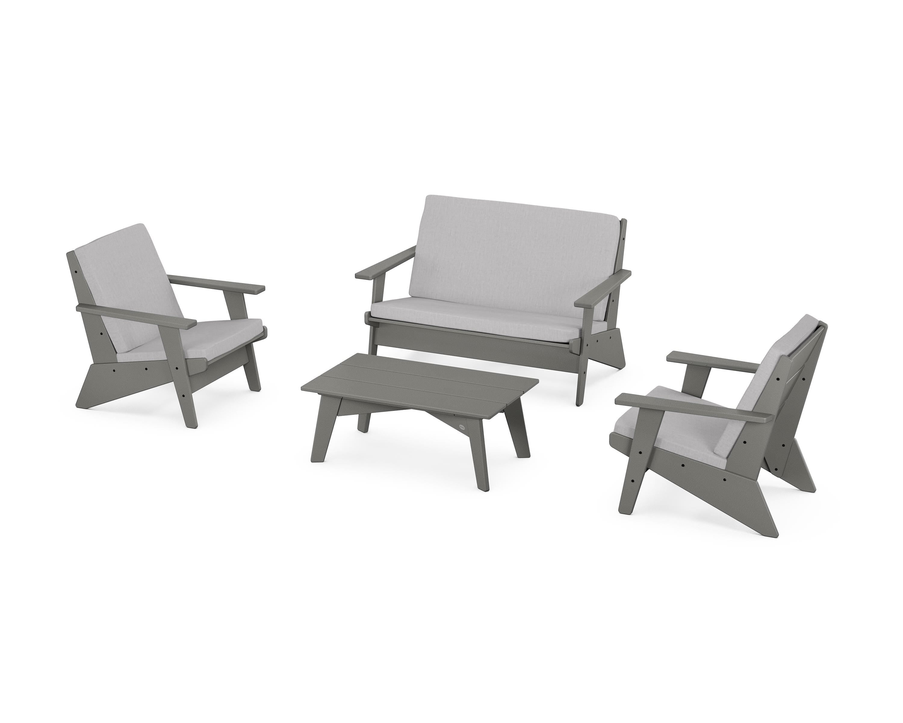 POLYWOOD Riviera Modern Lounge 4-Piece Set in Slate Grey / Granite