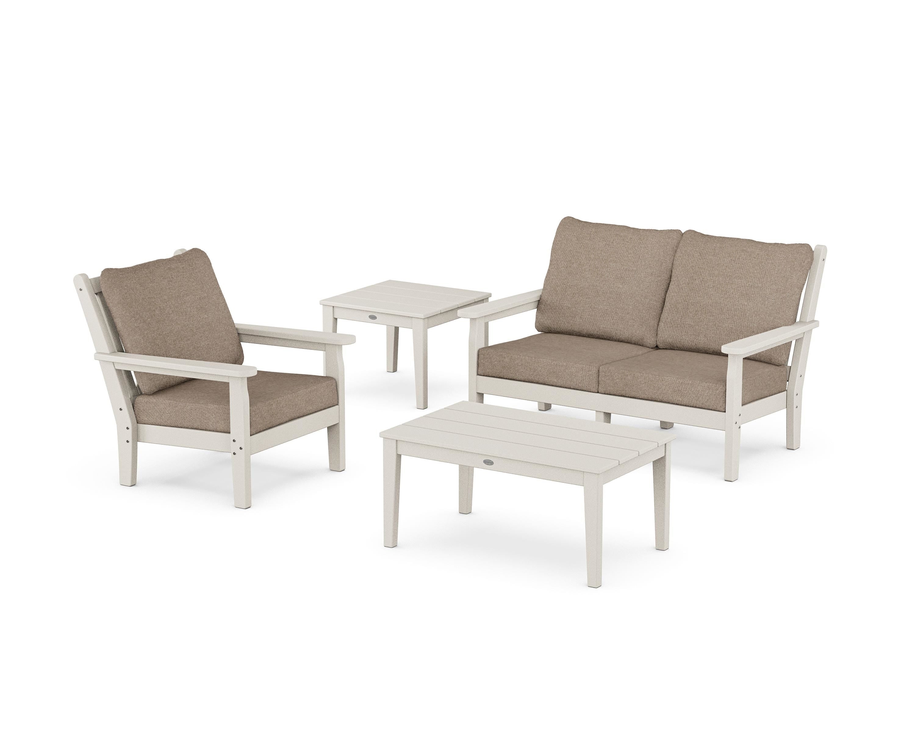 POLYWOOD Chippendale 4-Piece Deep Seating Set in Sand / Spiced Burlap