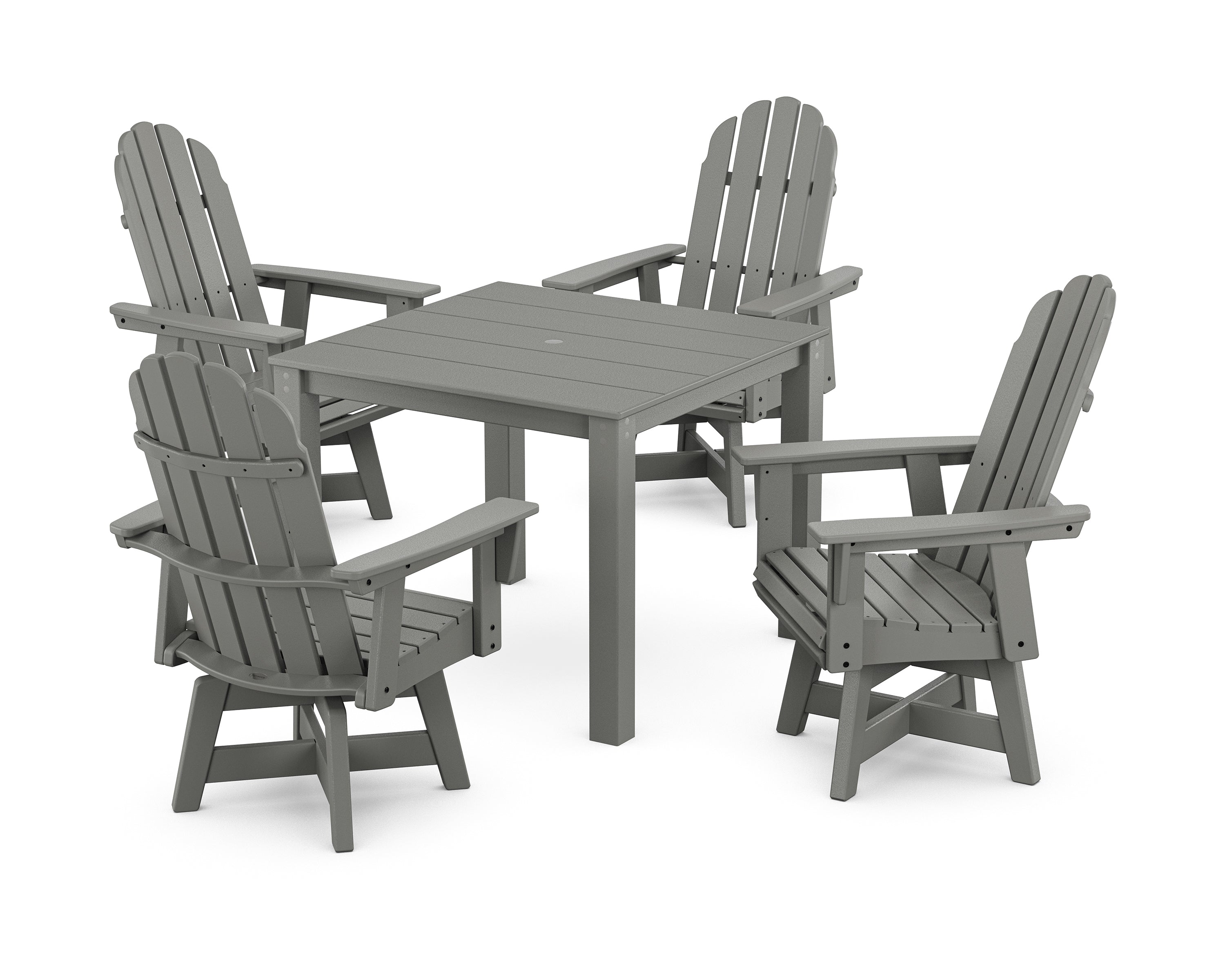 POLYWOOD® Vineyard Curveback Adirondack 5-Piece Parsons Swivel Dining Set in Slate Grey