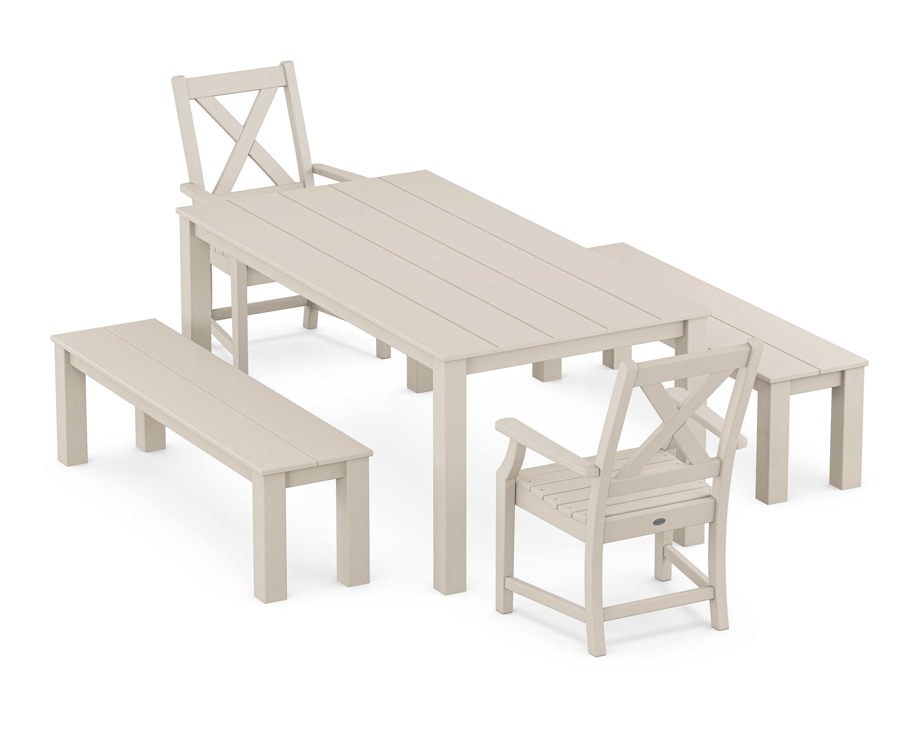 POLYWOOD® Braxton 5-Piece Parsons Dining Set with Benches in Sand