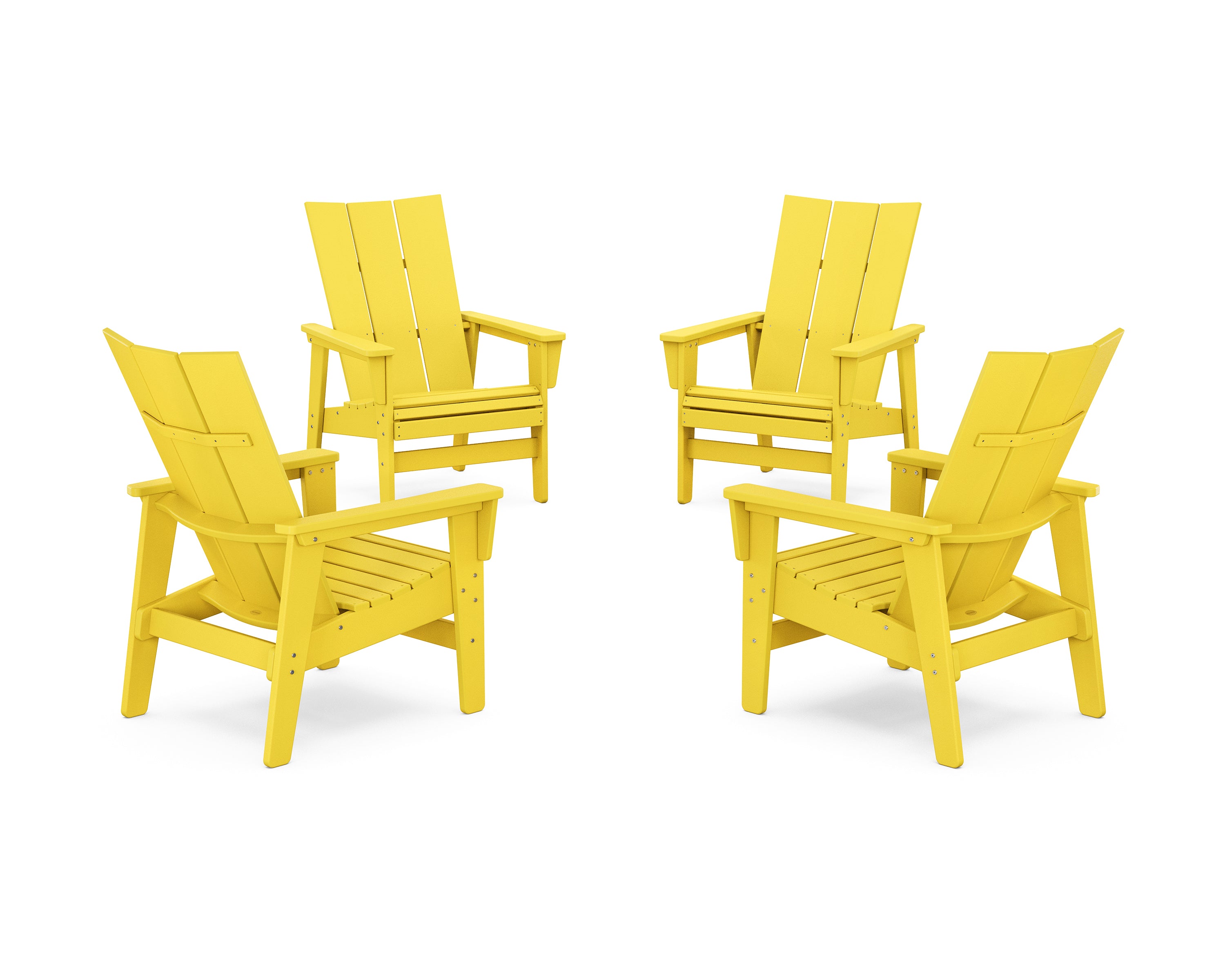 POLYWOOD® 4-Piece Modern Grand Upright Adirondack Chair Conversation Set in Lemon