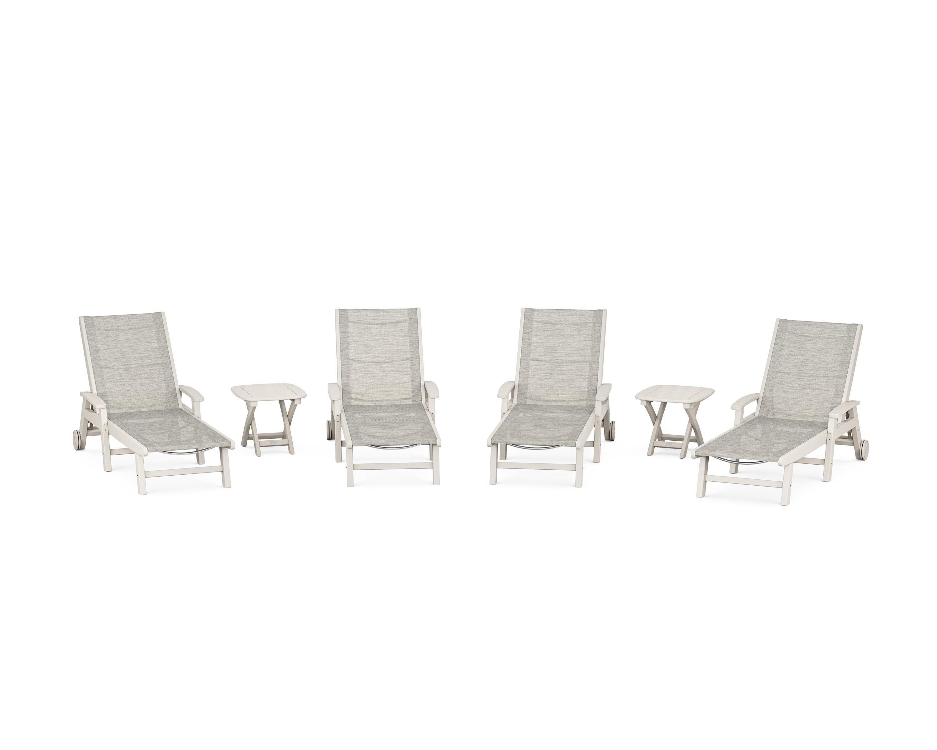 POLYWOOD Coastal Chaise 6-Piece Set with Wheels in Sand / Birch Sling