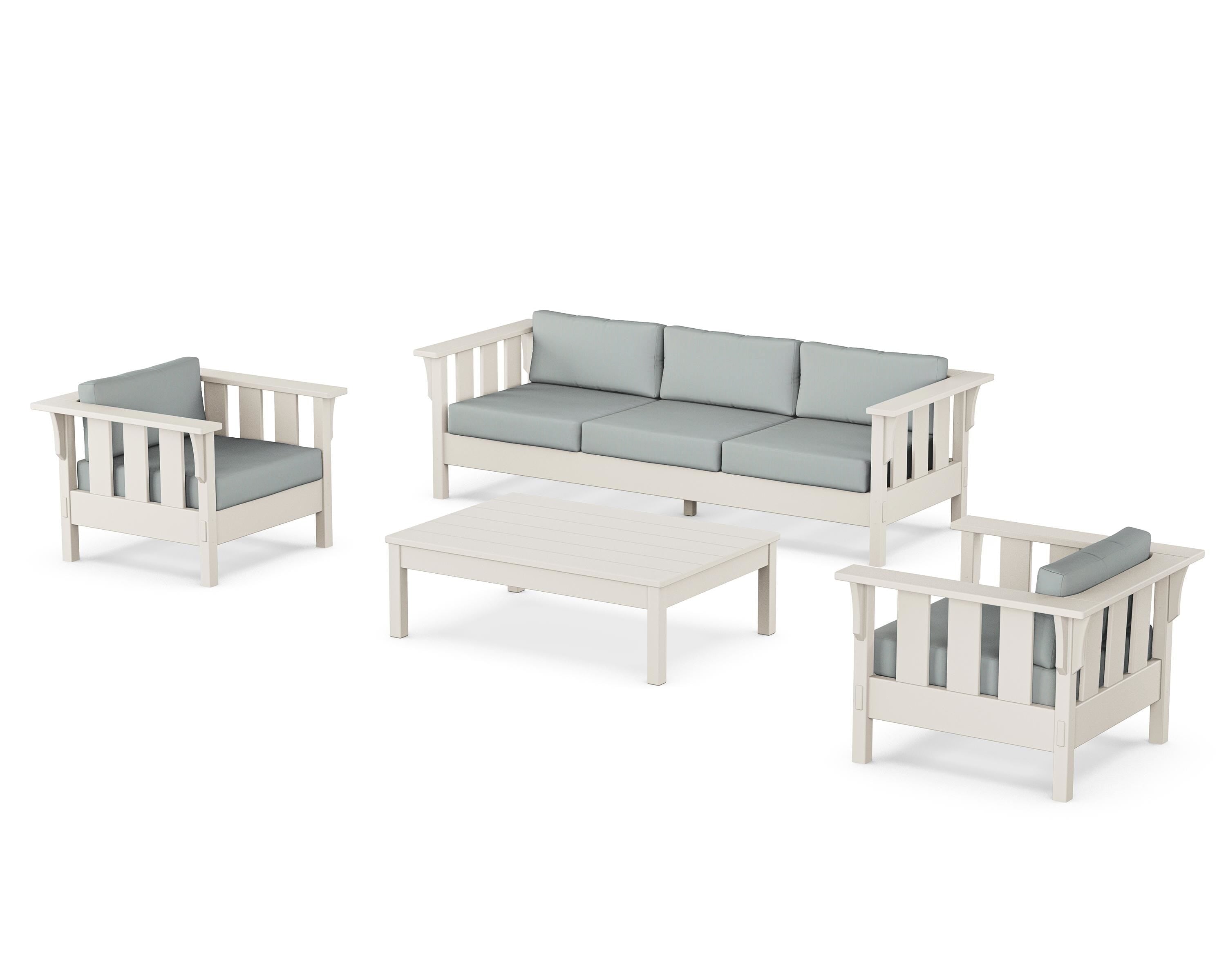 Martha Stewart by POLYWOOD Acadia 4-Piece Deep Seating Set with Sofa in Sand / Spa
