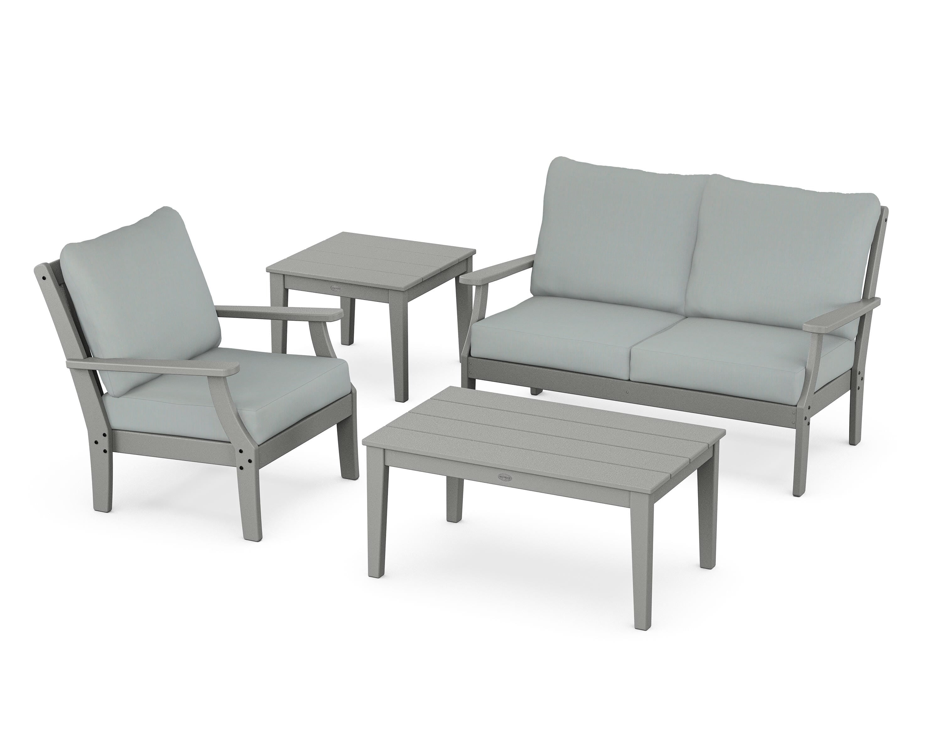 POLYWOOD Braxton 4-Piece Deep Seating Set in Slate Grey / Spa