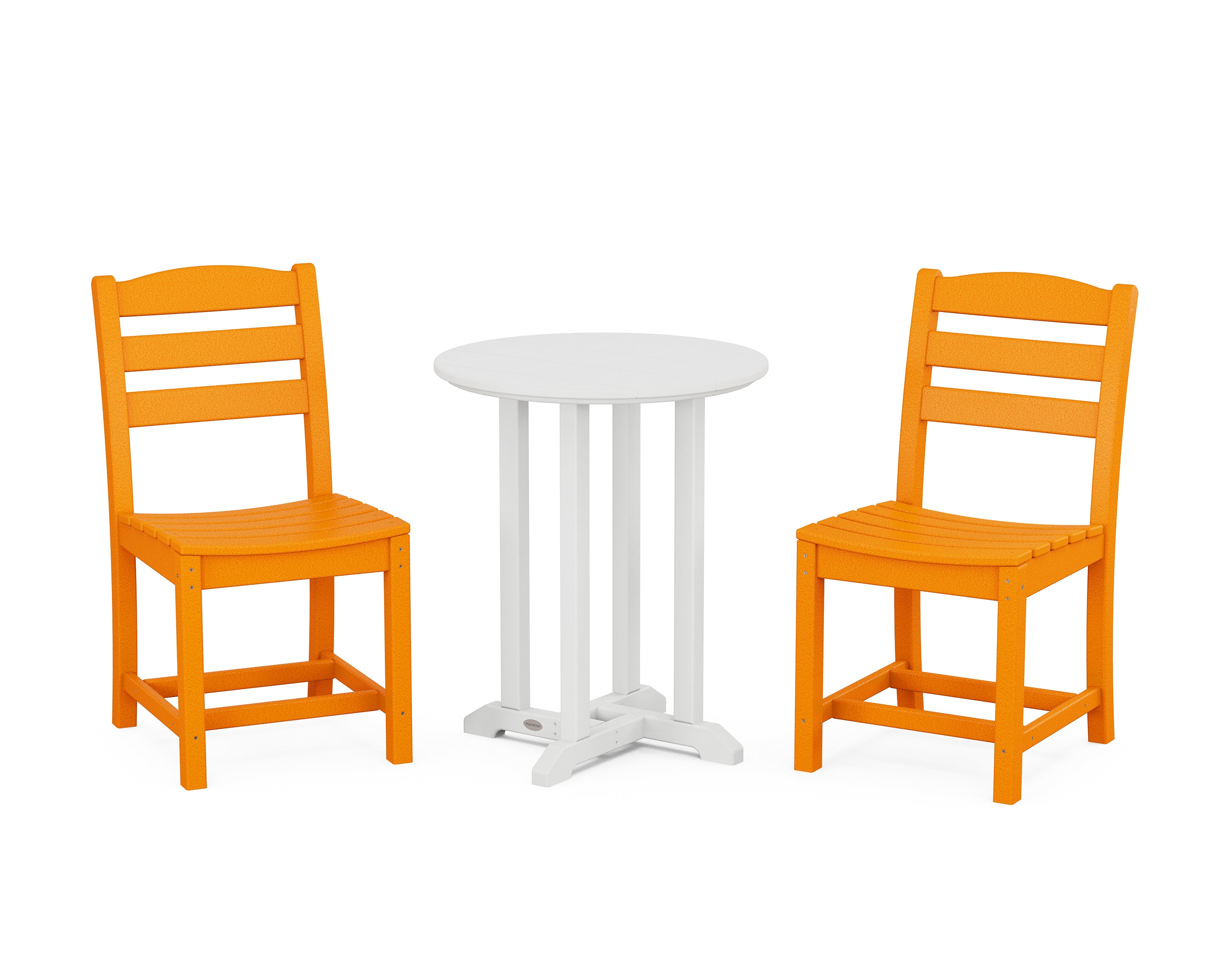 POLYWOOD La Casa Café Side Chair 3-Piece Round Bistro Dining Set in Tangerine / White