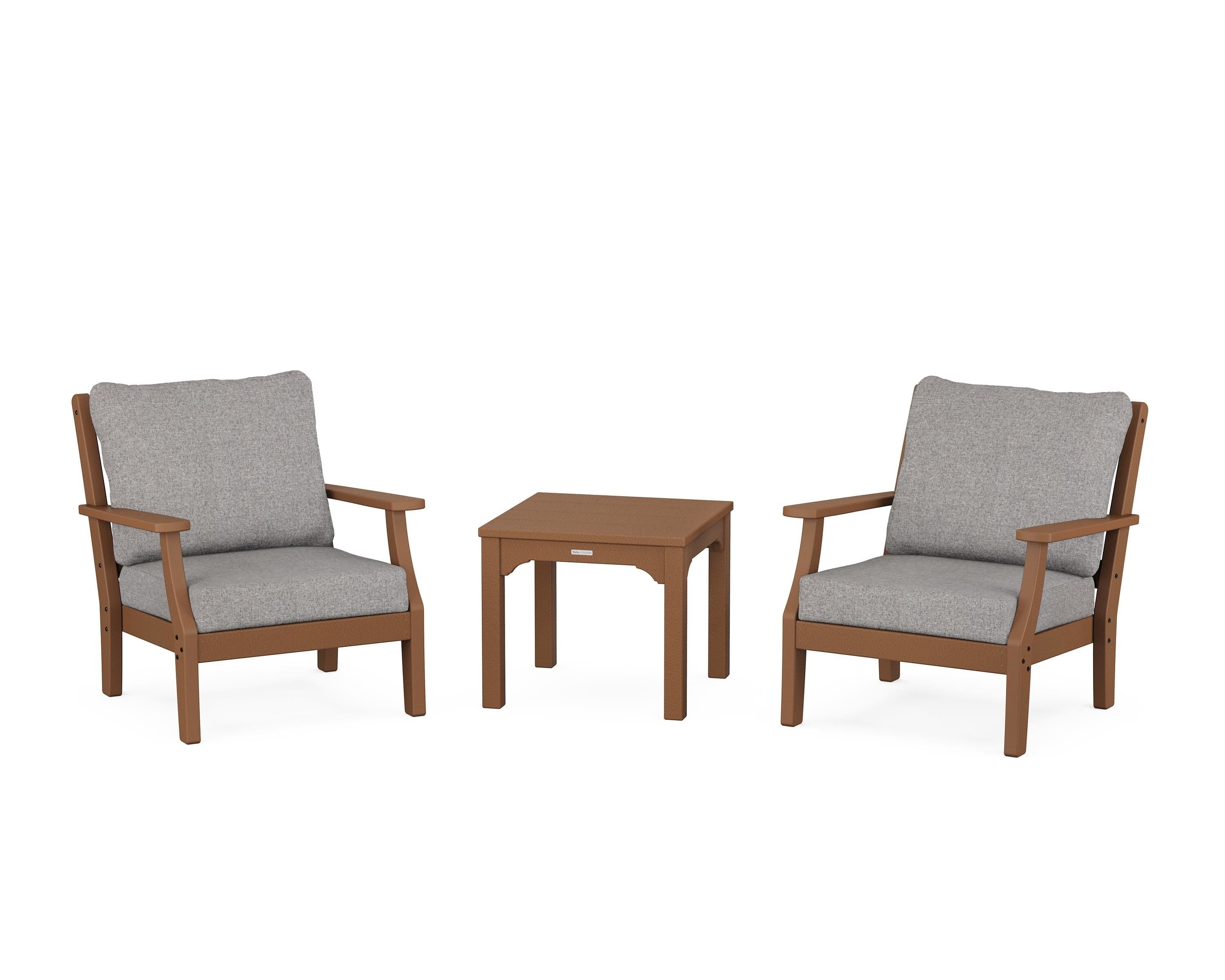 Martha Stewart by POLYWOOD Chinoiserie 3-Piece Deep Seating Set in Teak / Grey Mist