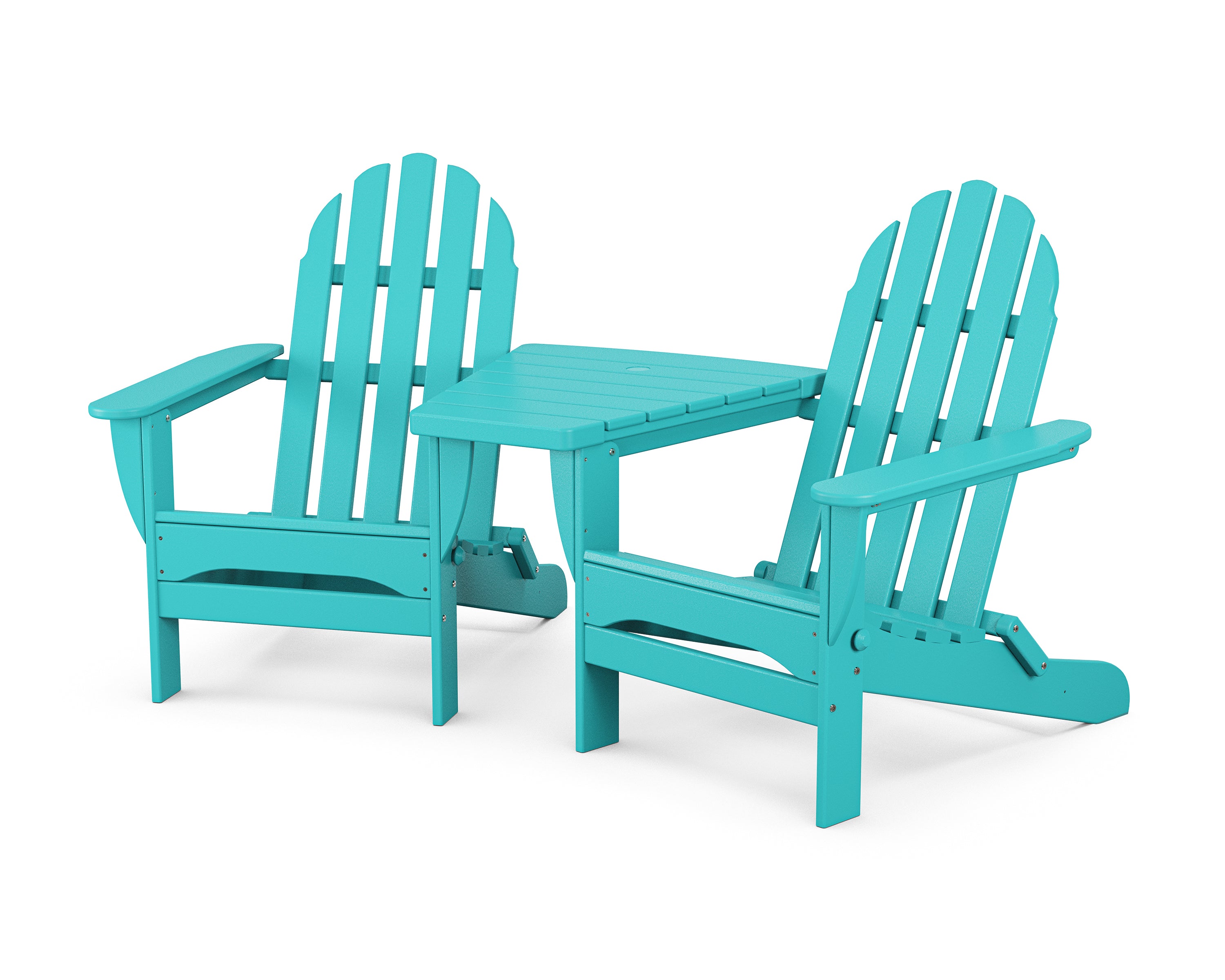 POLYWOOD® Classic Folding Adirondacks with Angled Connecting Table in Aruba