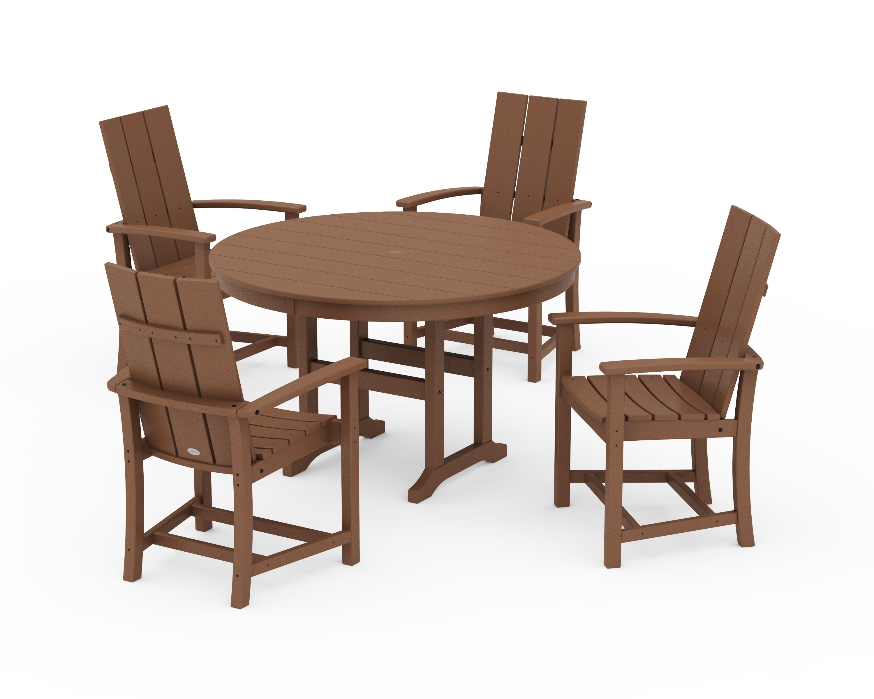 POLYWOOD Modern Adirondack 5-Piece Round Farmhouse Dining Set in Teak