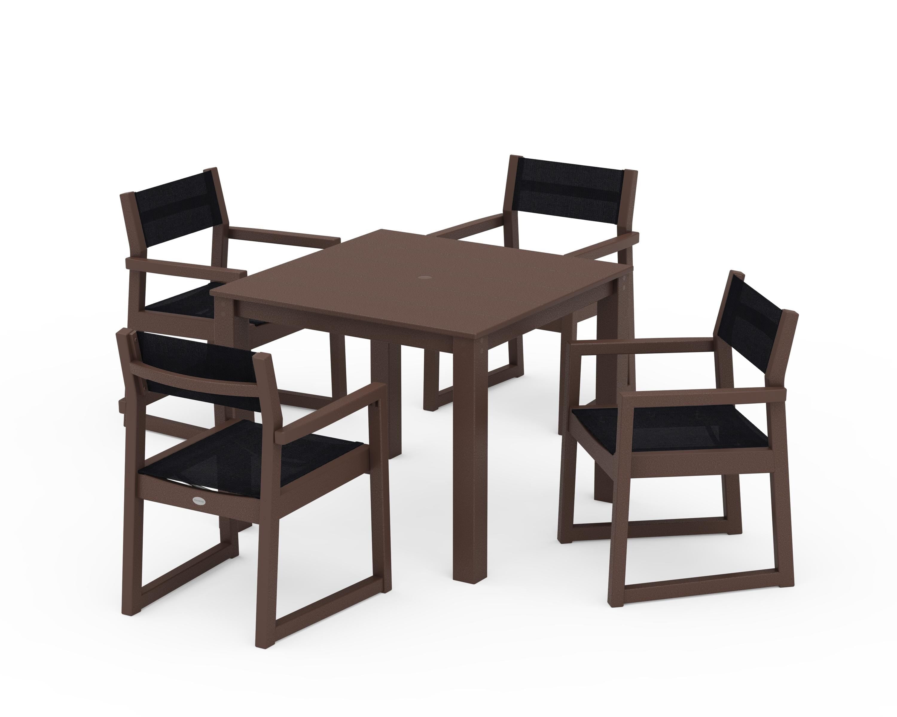 POLYWOOD EDGE Sling Arm Chair 5-Piece Parsons Dining Set in Mahogany / Black Sling