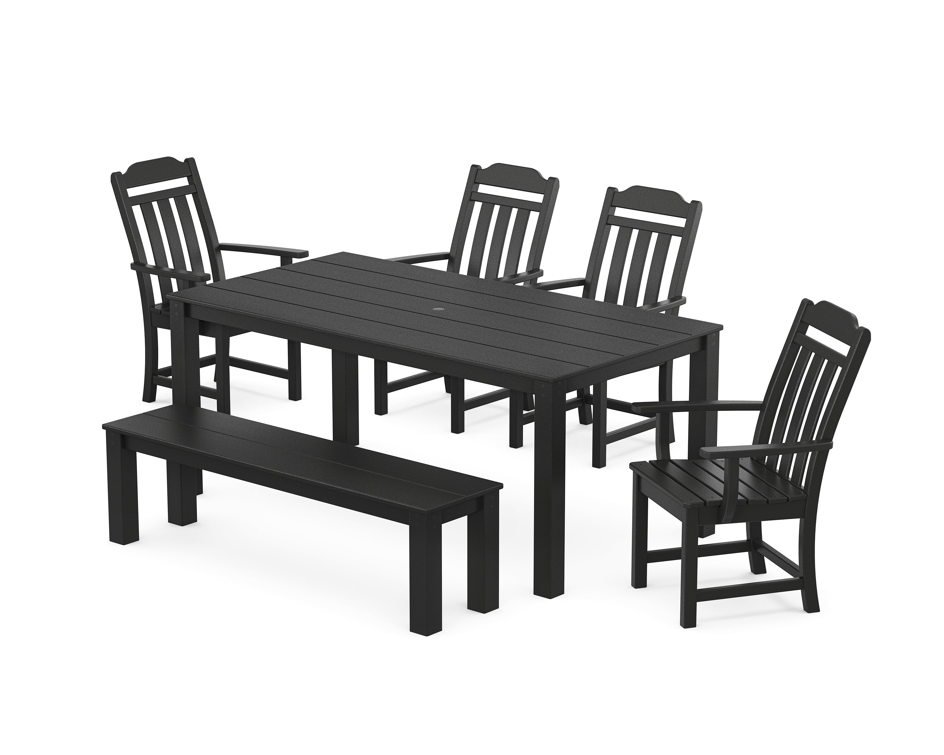 Polywood Country Living 6-Piece Parsons Dining Set with Bench in Black