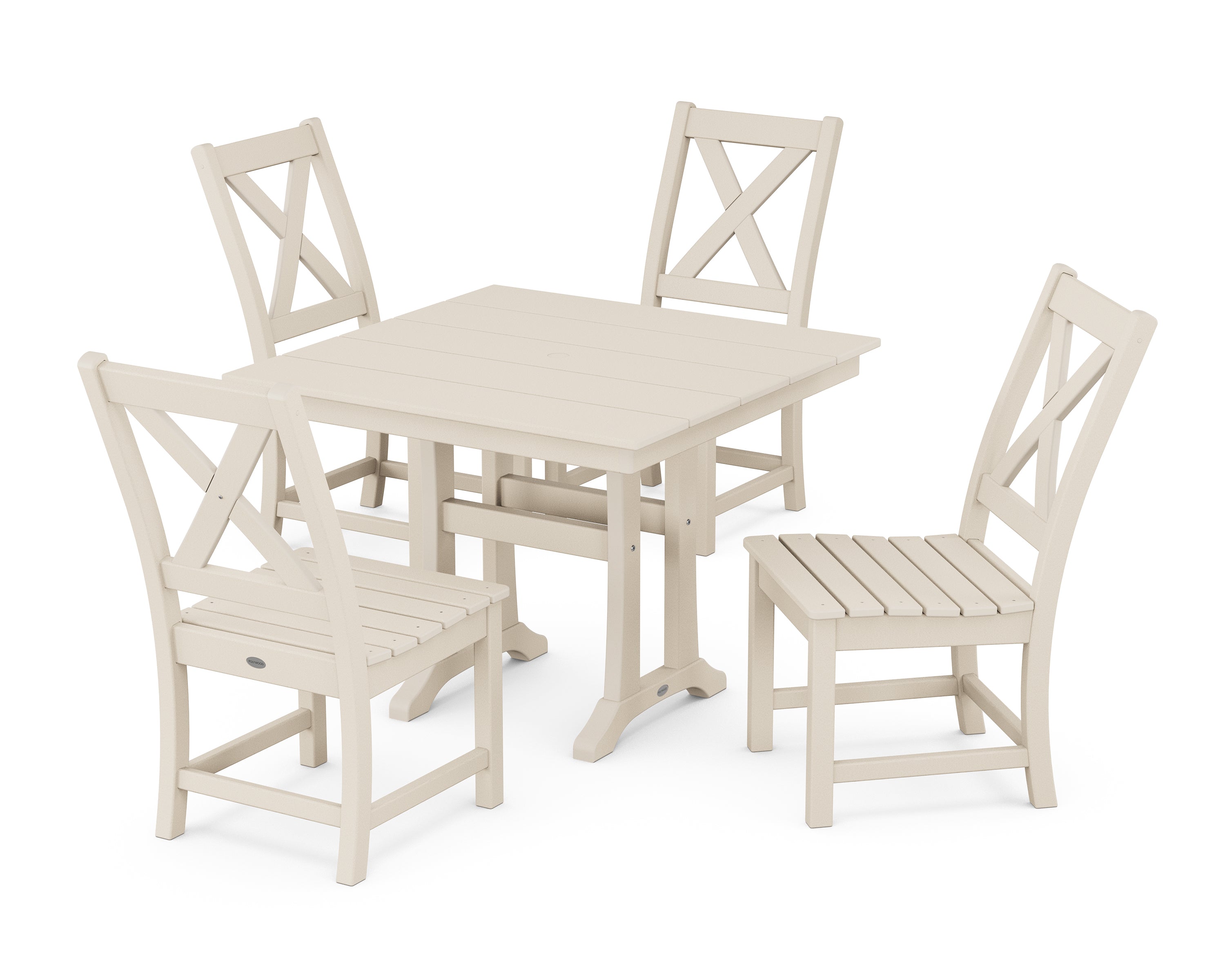 POLYWOOD® Braxton Side Chair 5-Piece Farmhouse Dining Set With Trestle Legs in Sand