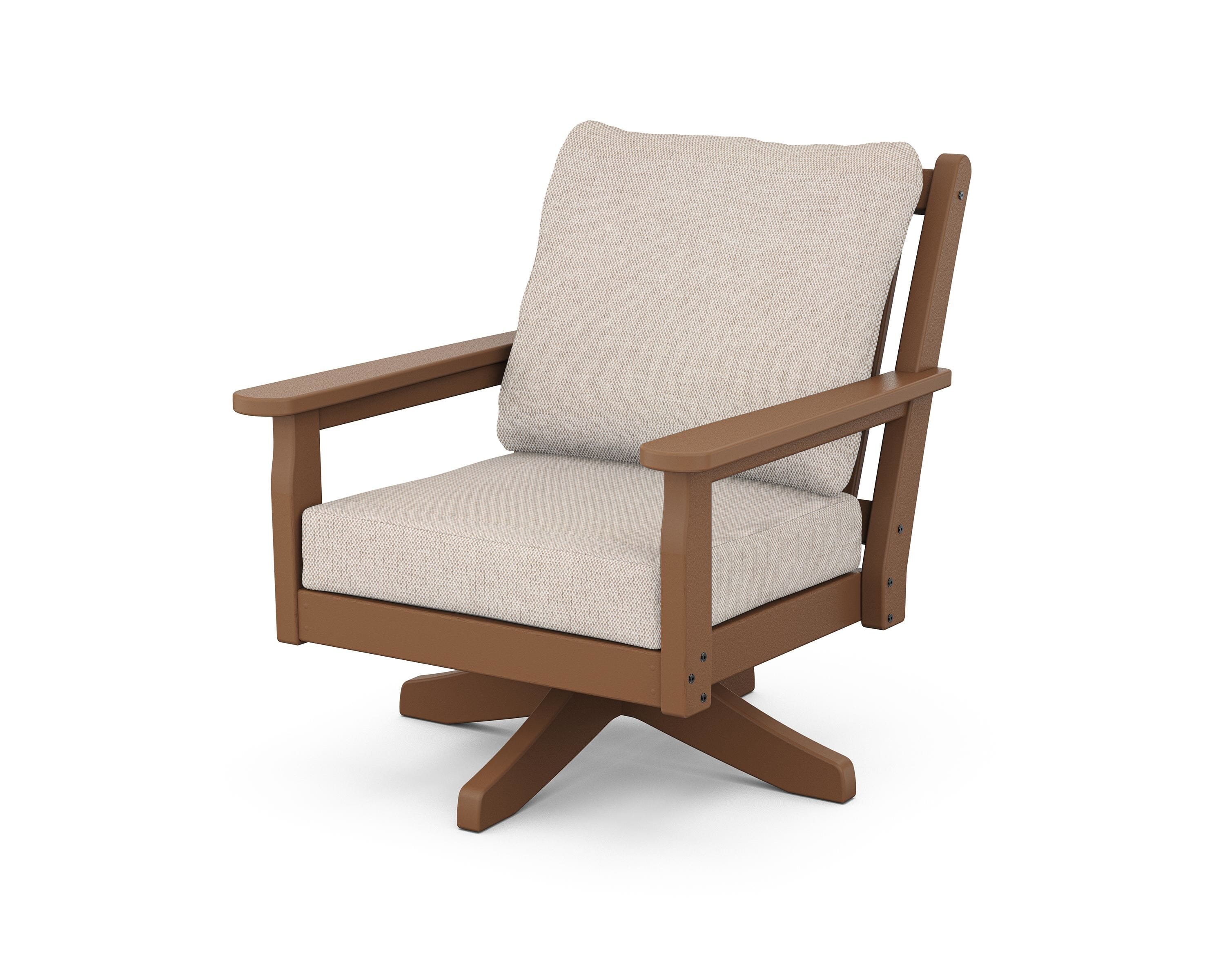 POLYWOOD Chippendale Deep Seating Swivel Chair in Teak / Blend Linen