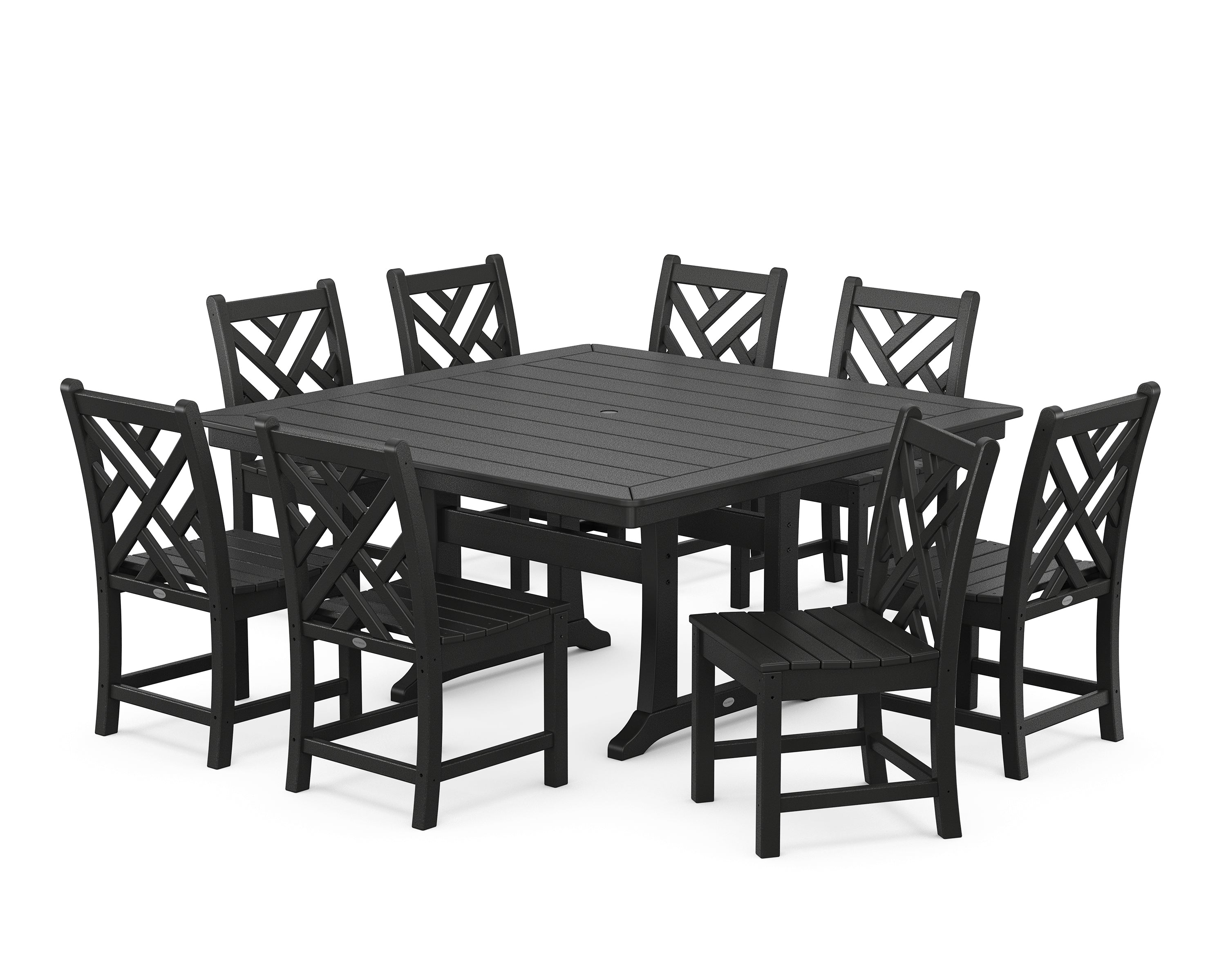 POLYWOOD Chippendale 9-Piece Nautical Trestle Dining Set in Black