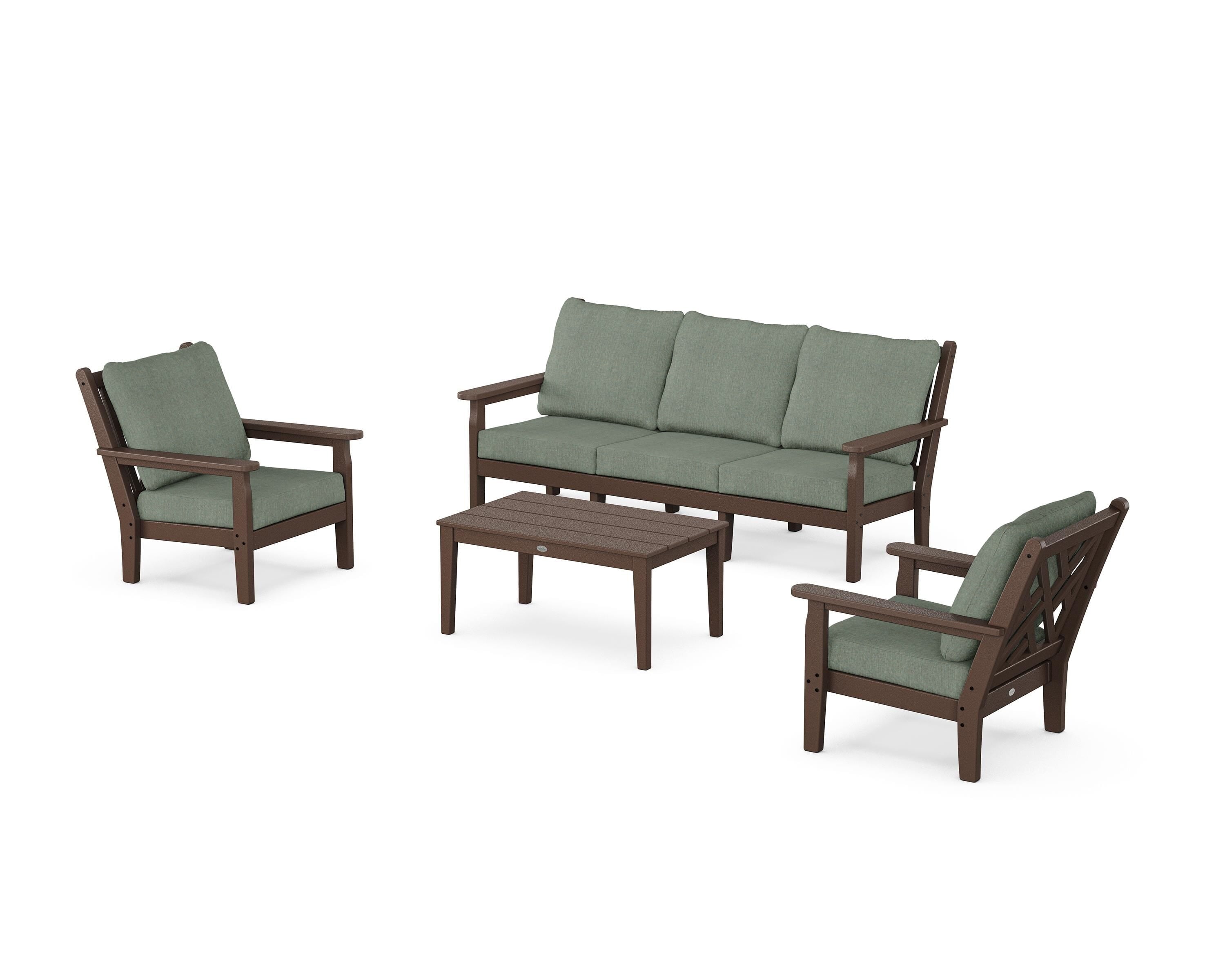 POLYWOOD Chippendale 4-Piece Deep Seating Set with Sofa in Mahogany / Cast Sage