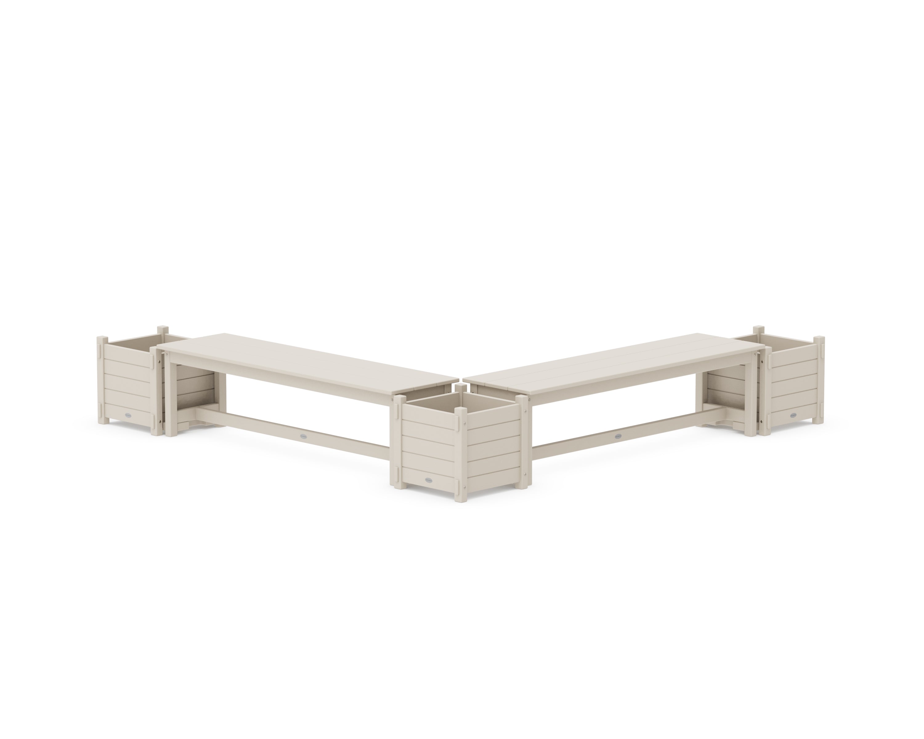 POLYWOOD 60" Nautical L- Shaped Planter Bench Corner Set in Sand