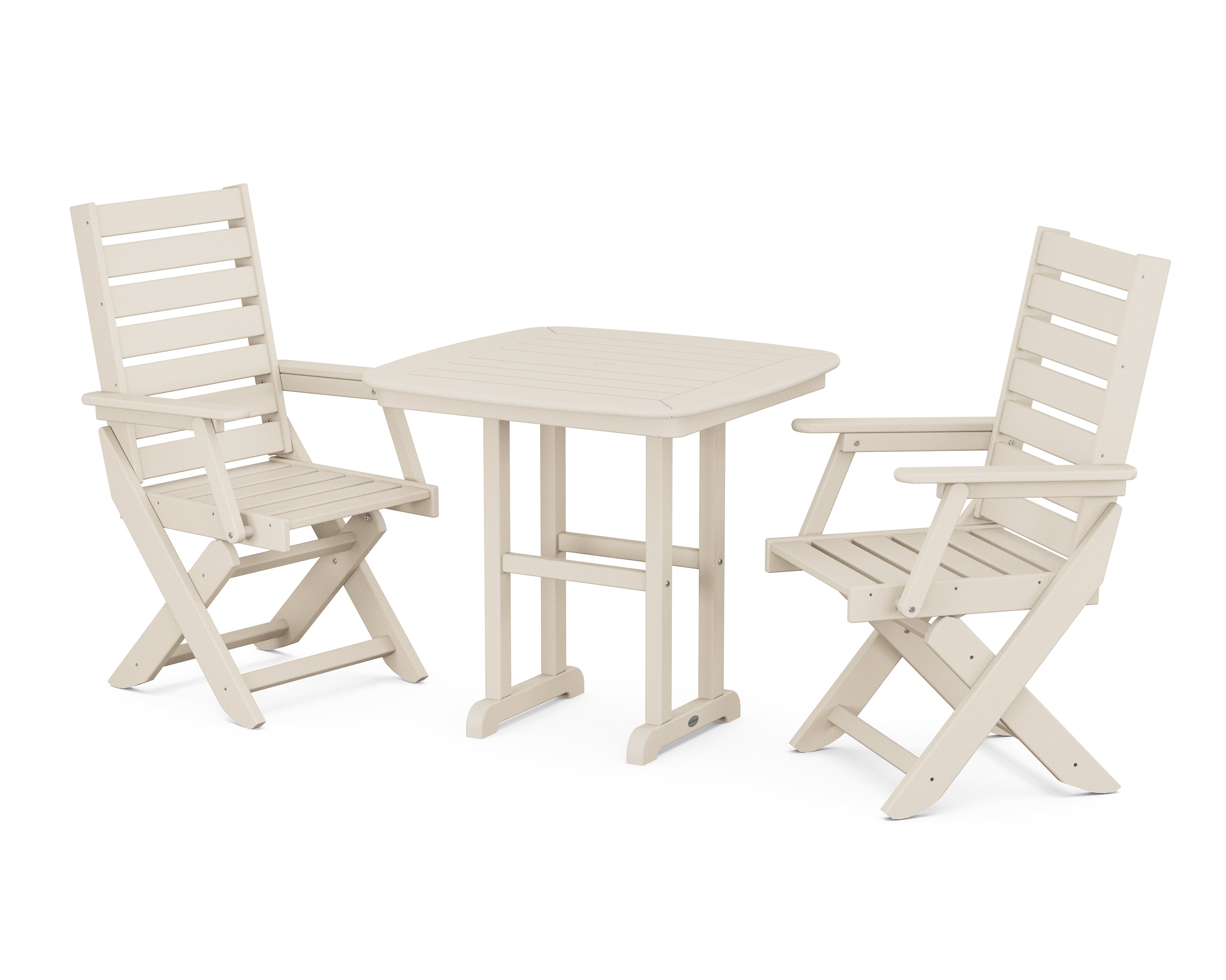 POLYWOOD Captain Folding Chair 3-Piece Dining Set in Sand