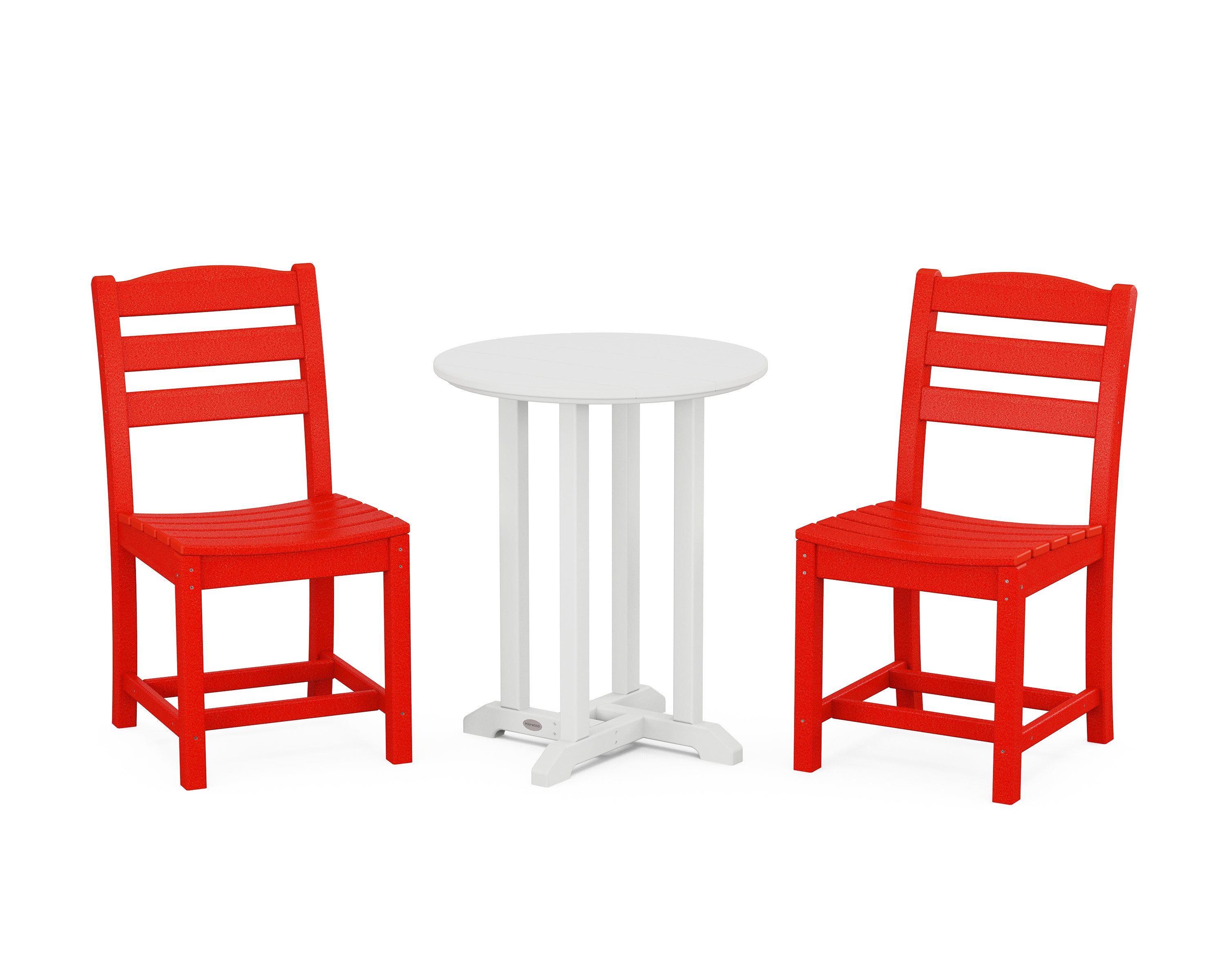 POLYWOOD La Casa Café Side Chair 3-Piece Round Bistro Dining Set in Sunset Red / White