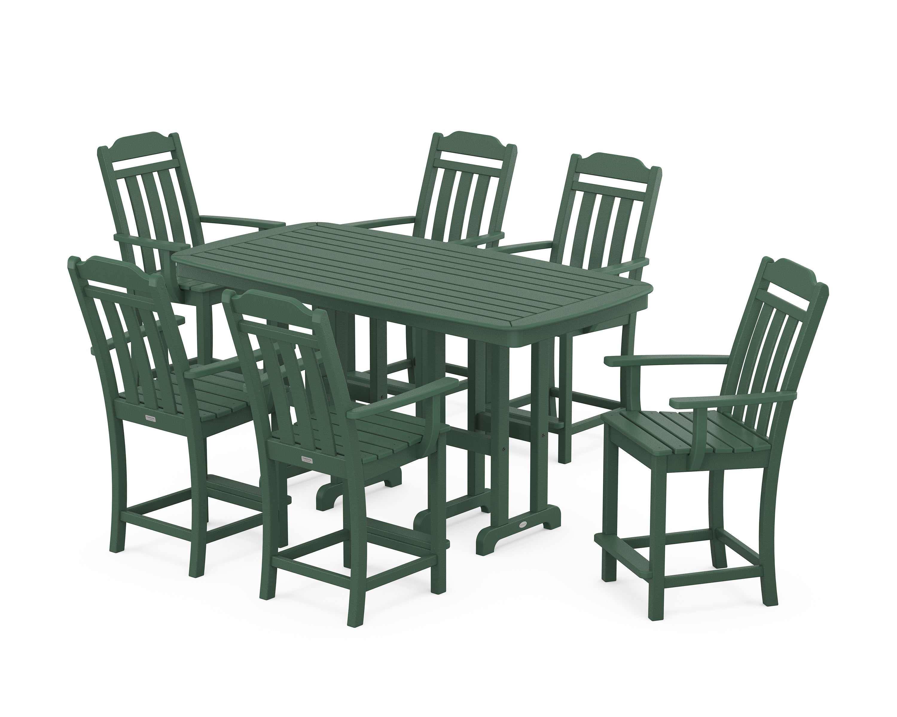 POLYWOOD Country Living Arm Chair 7-Piece Counter Set in Green