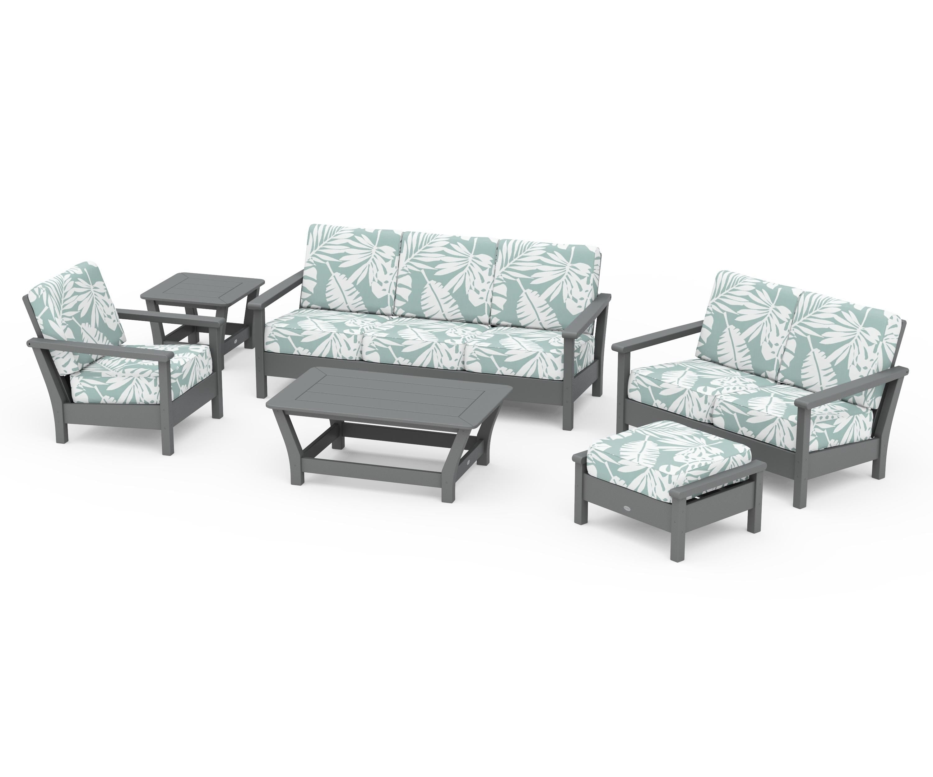 POLYWOOD Harbour 6-Piece Outdoor Living Set in Slate Grey / Leaf Glacier Spa