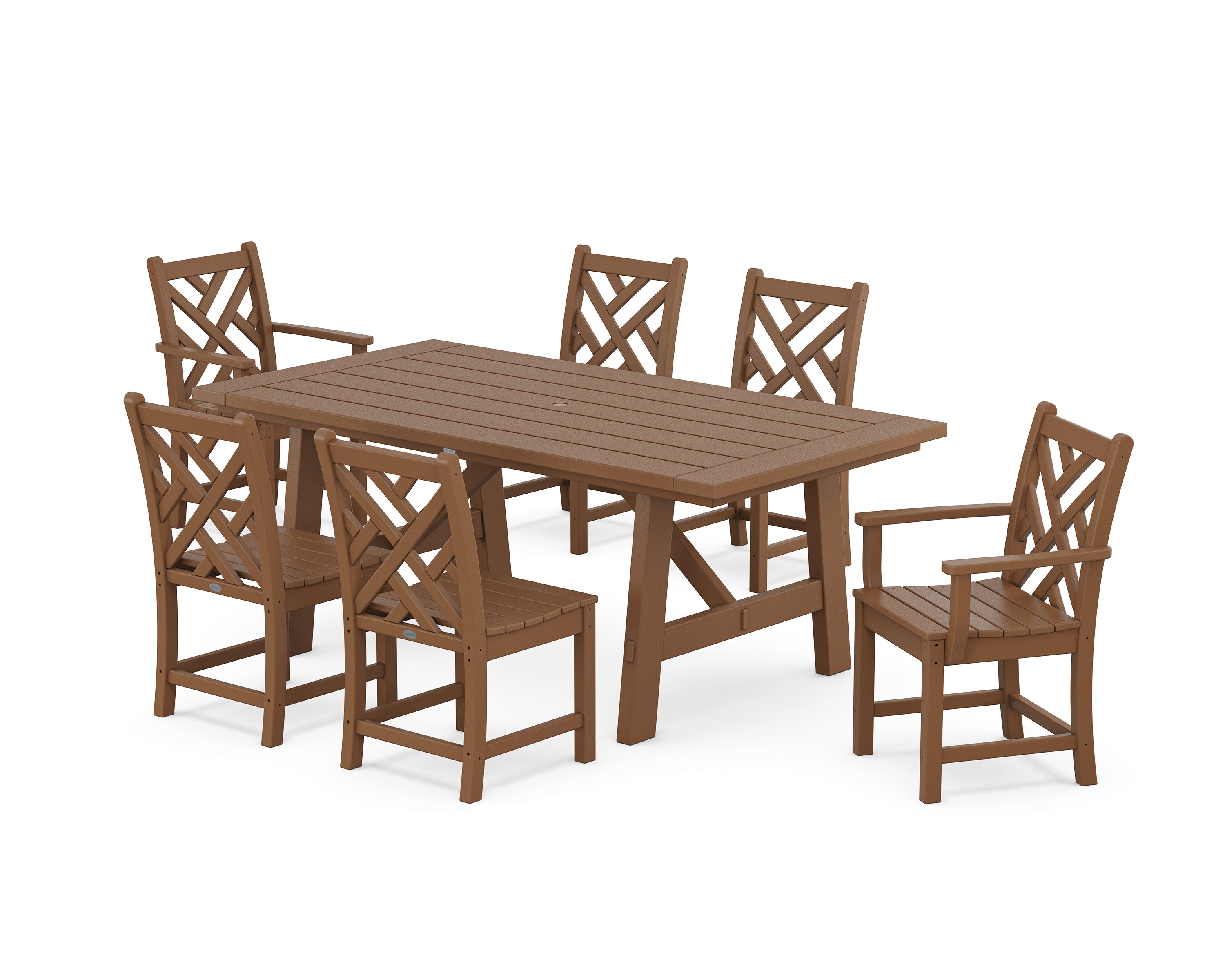 POLYWOOD® Chippendale 7-Piece Rustic Farmhouse Dining Set in Teak