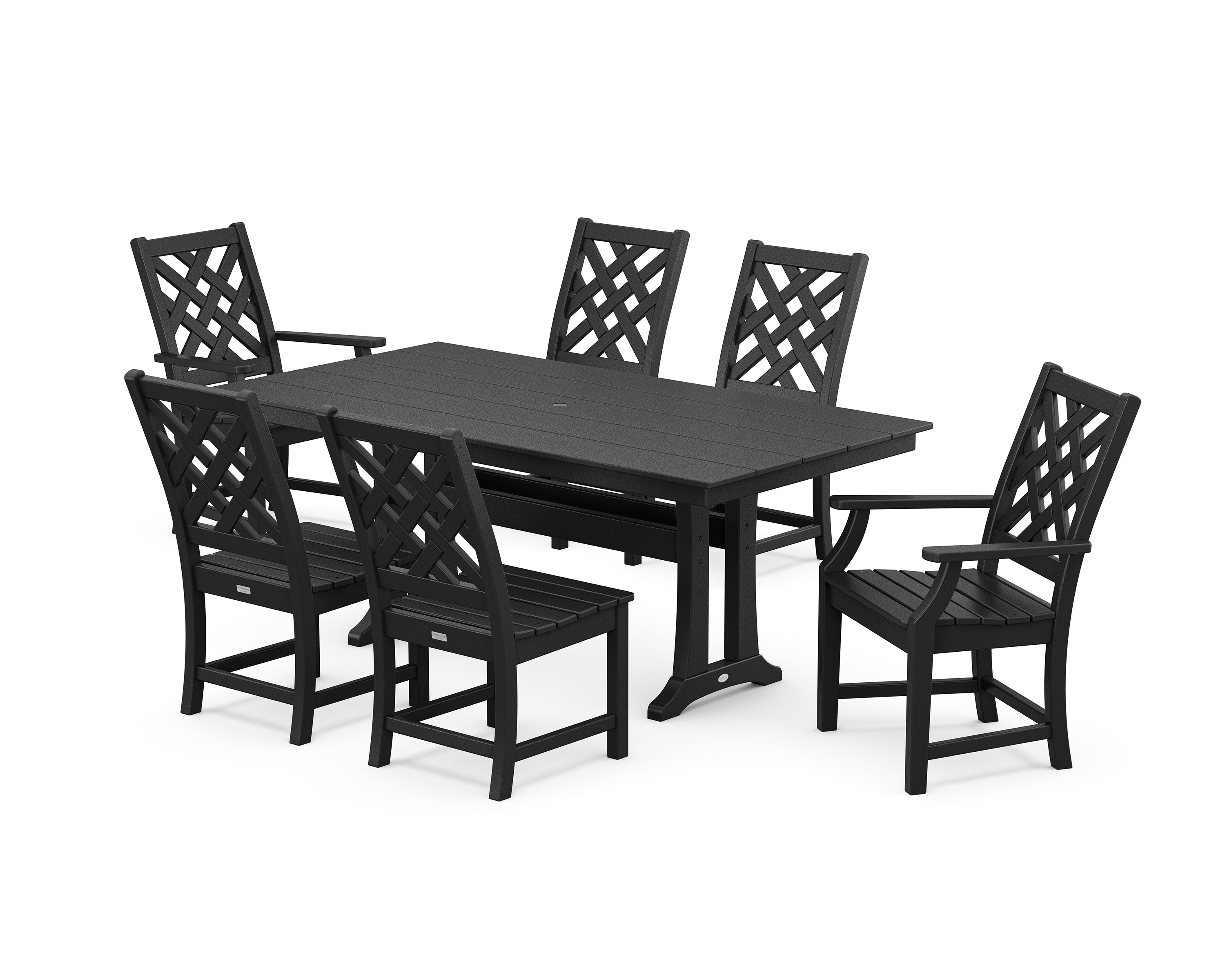 Country Living Wovendale 7-Piece Farmhouse Dining Set with Trestle Legs in Black