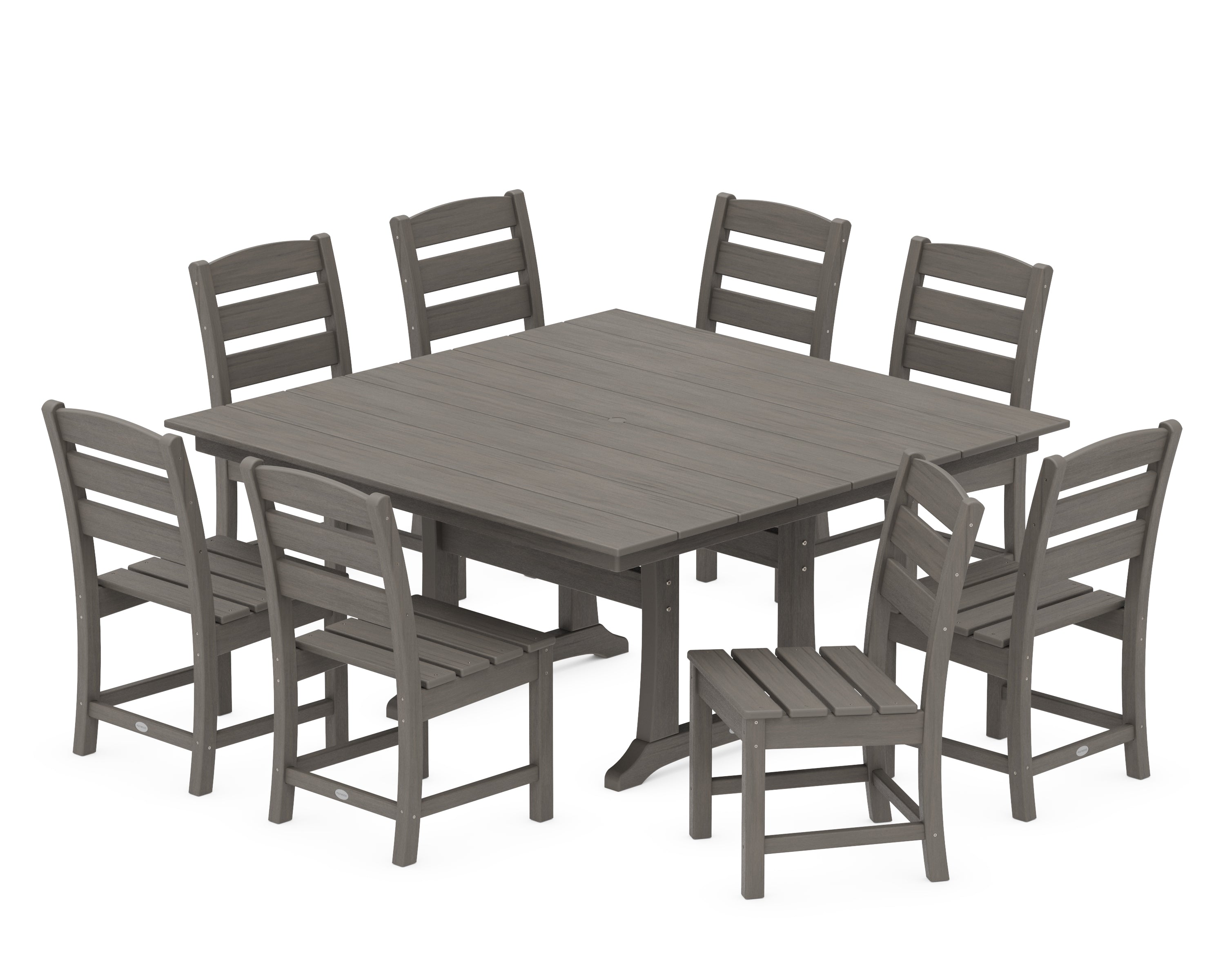 POLYWOOD Lakeside 9-Piece Farmhouse Trestle Dining Set in Driftwood